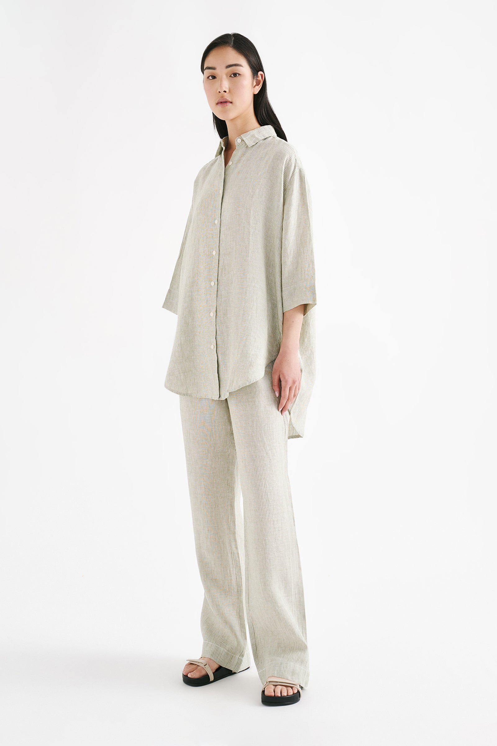 Lounge Stripe Linen Pant Sage Stripe 