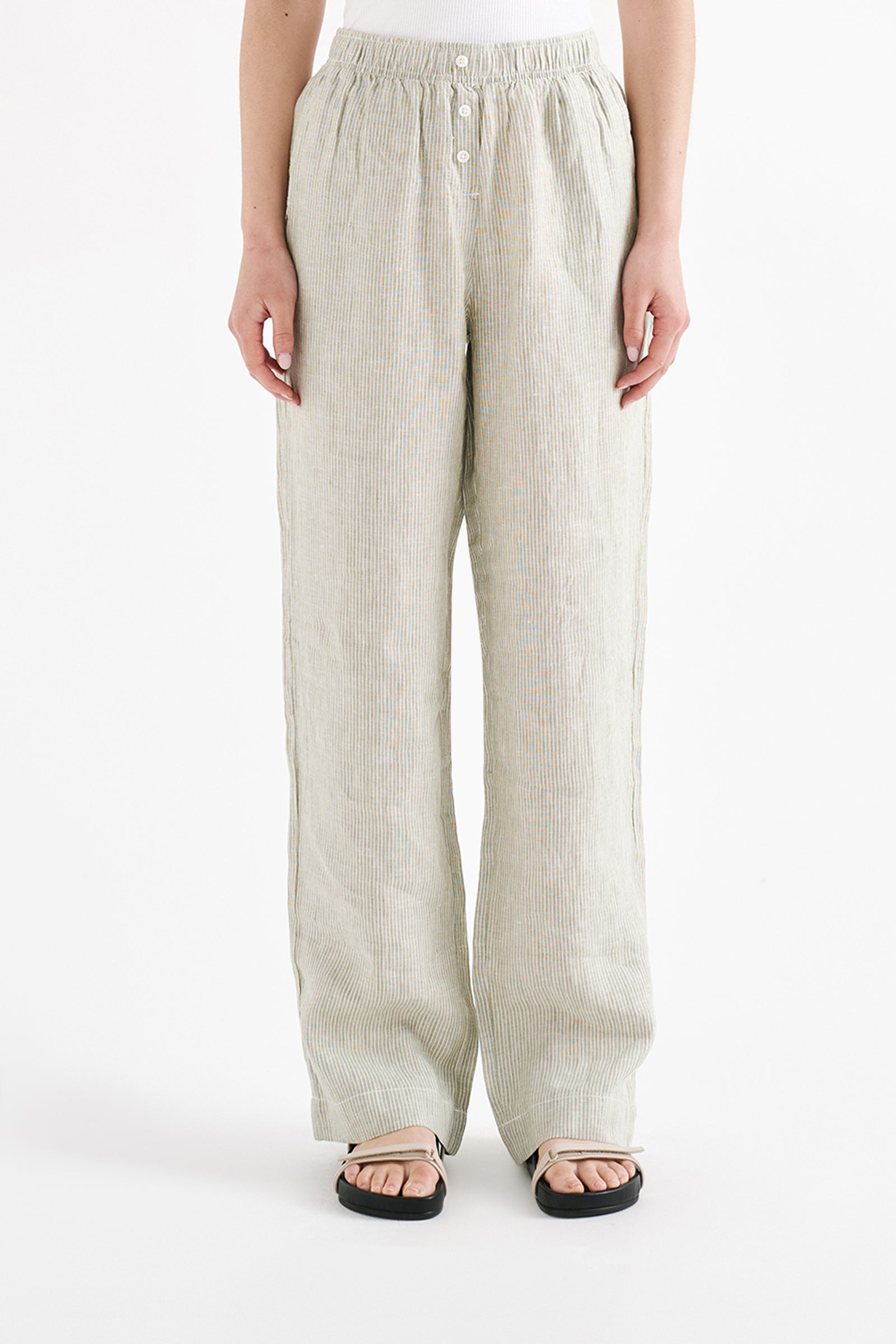 Lounge Stripe Linen Pant Sage Stripe 