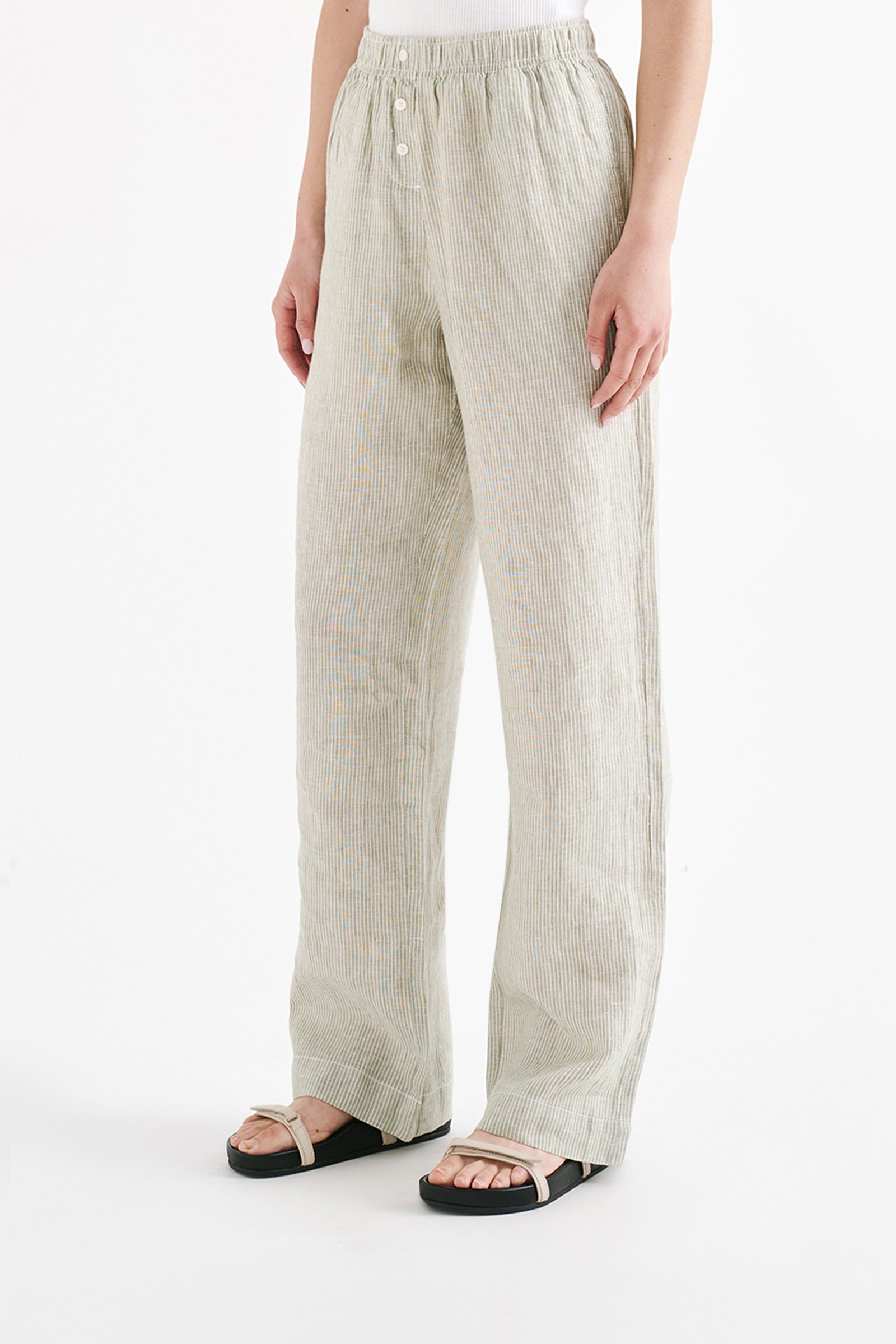 Lounge Stripe Linen Pant Sage Stripe 