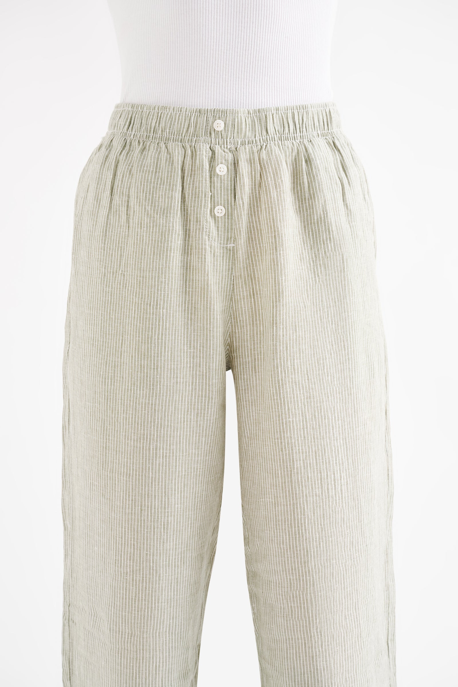 Lounge Stripe Linen Pant Sage Stripe 