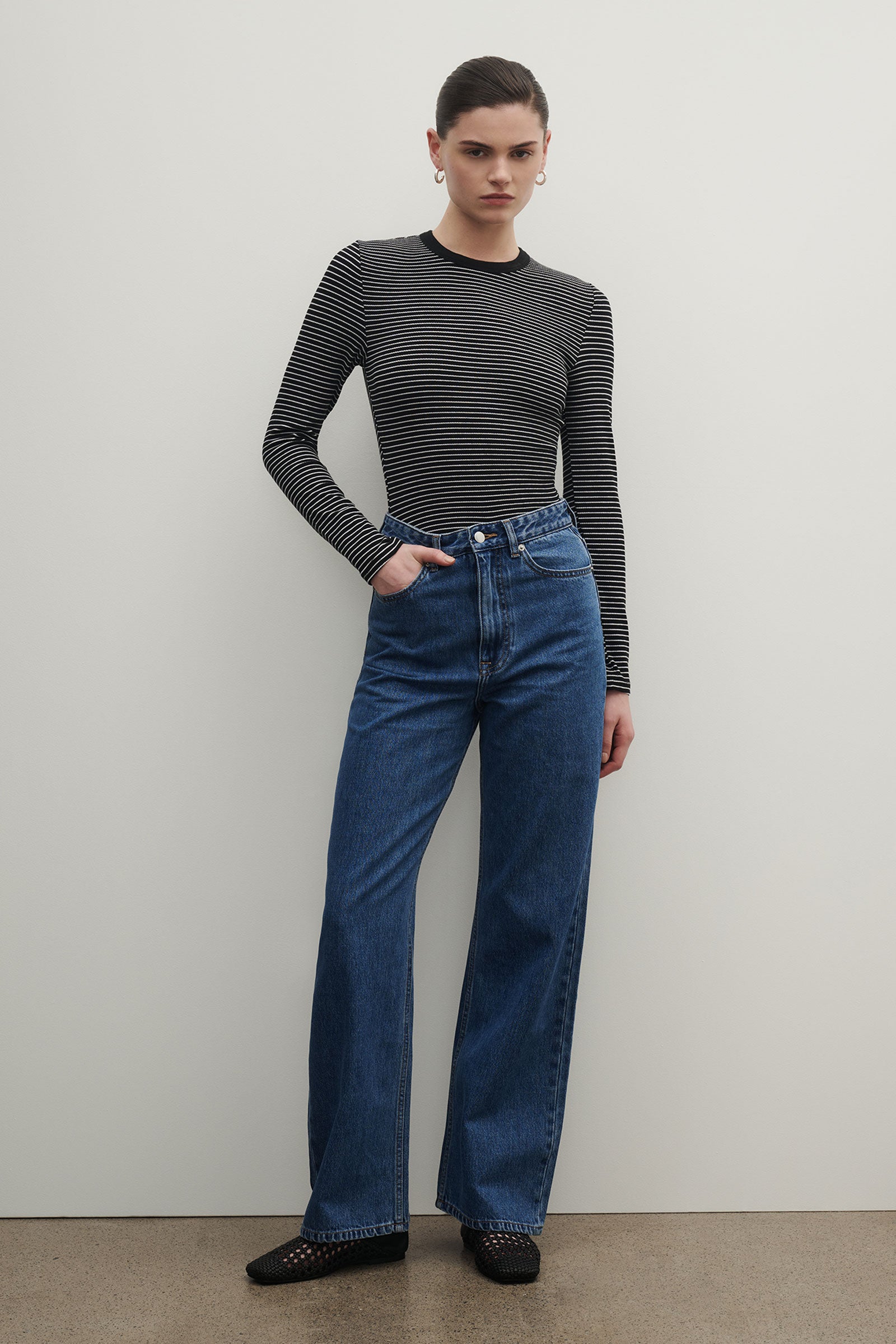 Organic Stripe Rib Ls Tee White Stripe 