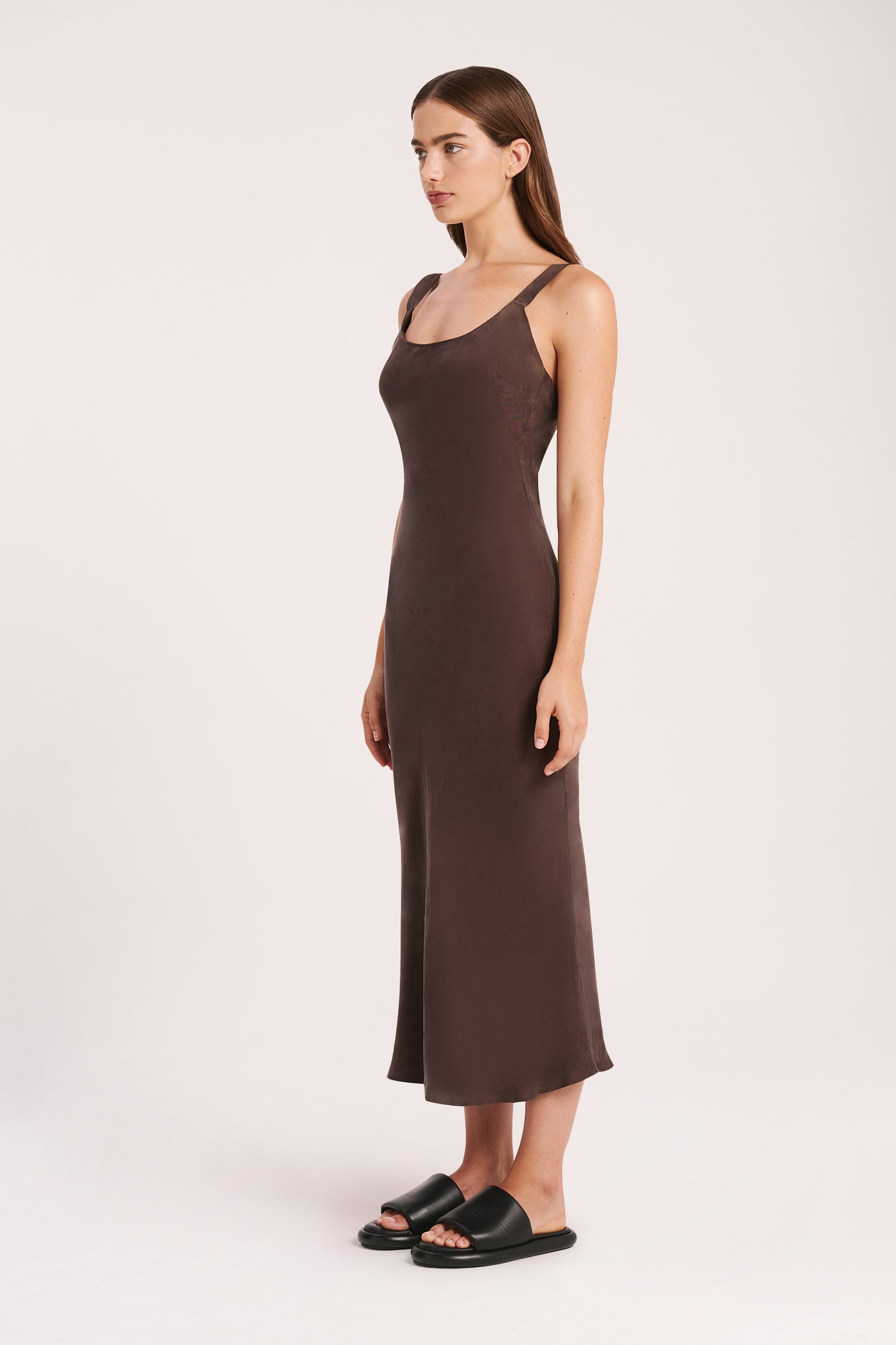 Nude Lucy Ren Cupro Slip Dress In A Brown Cinder Colour 