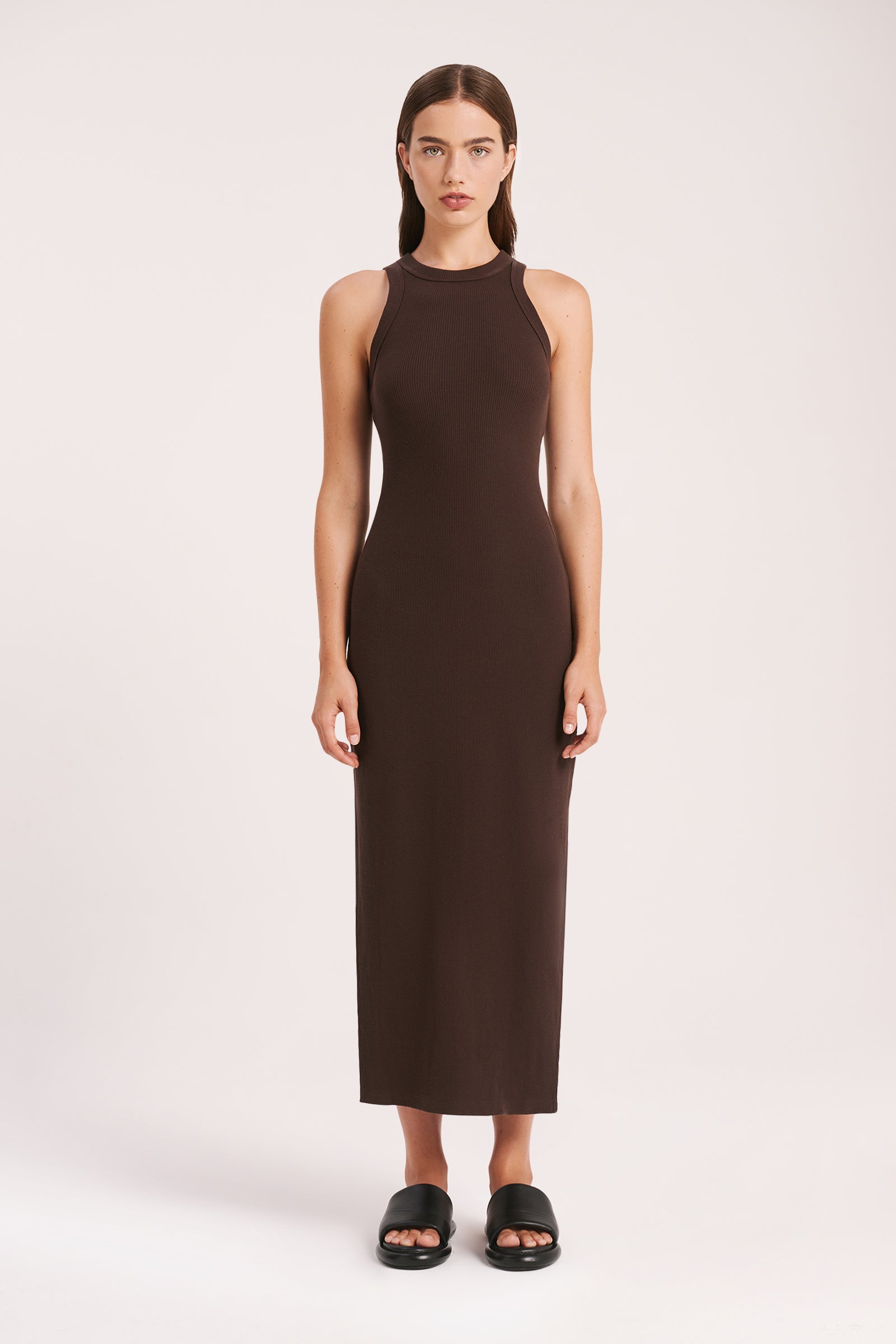 Nude Lucy Sia Waffle Dress In A Brown Cinder Colour