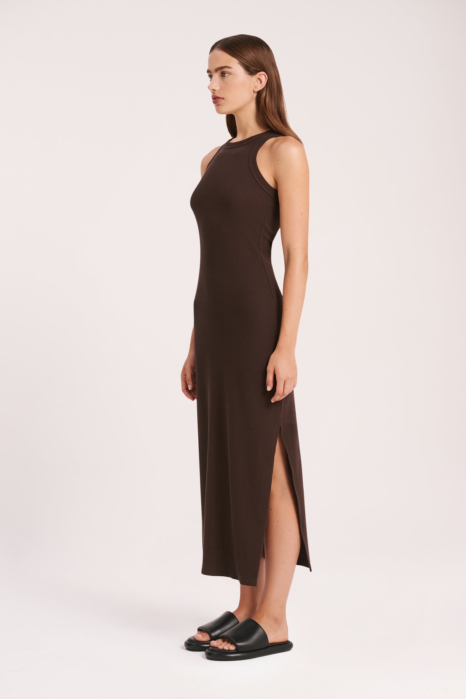 Nude Lucy Sia Waffle Dress In A Brown Cinder Colour 