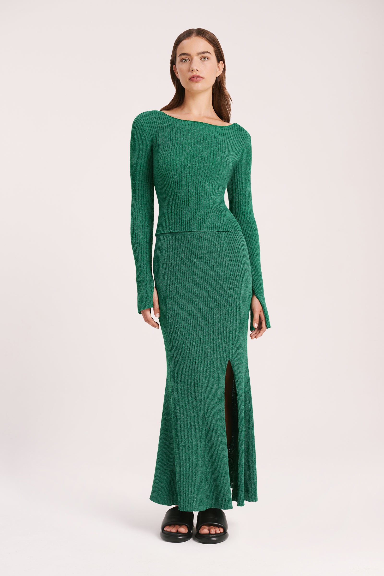 Nude Lucy Dune Knit Skirt In A Green Lotus Colour 