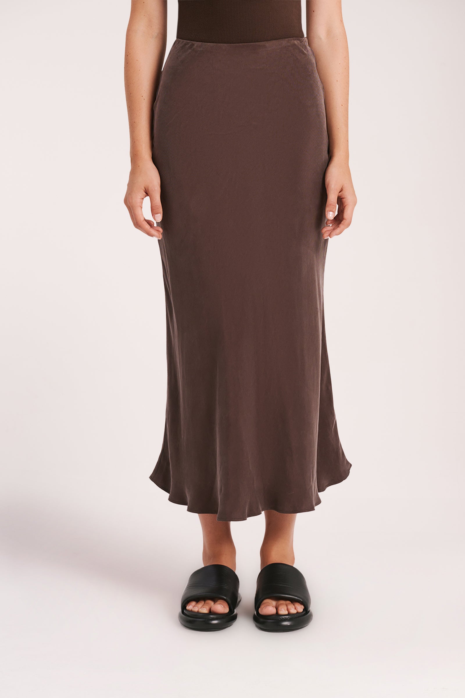 Nude Lucy Harlow Cupro Midi Skirt In A Brown Cinder Colour 