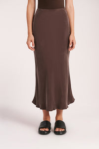 Nude Lucy Harlow Cupro Midi Skirt In A Brown Cinder Colour