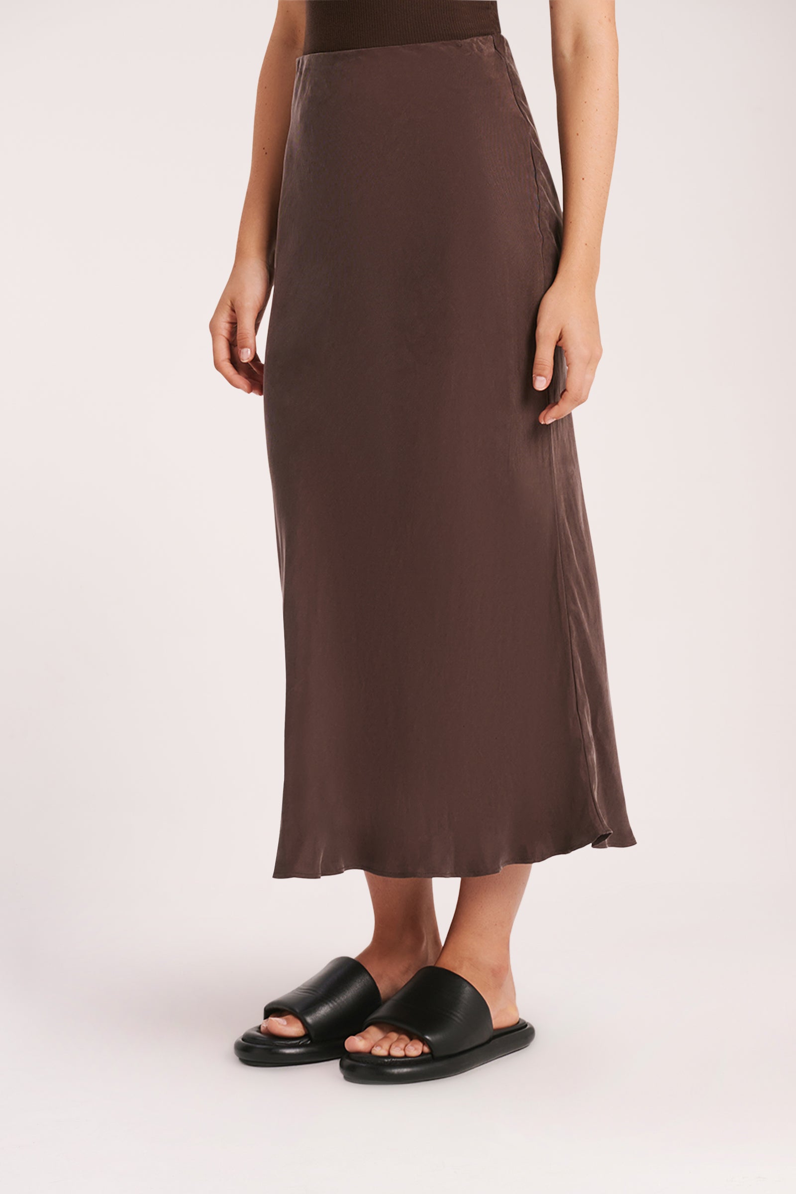 Nude Lucy Harlow Cupro Midi Skirt In A Brown Cinder Colour 