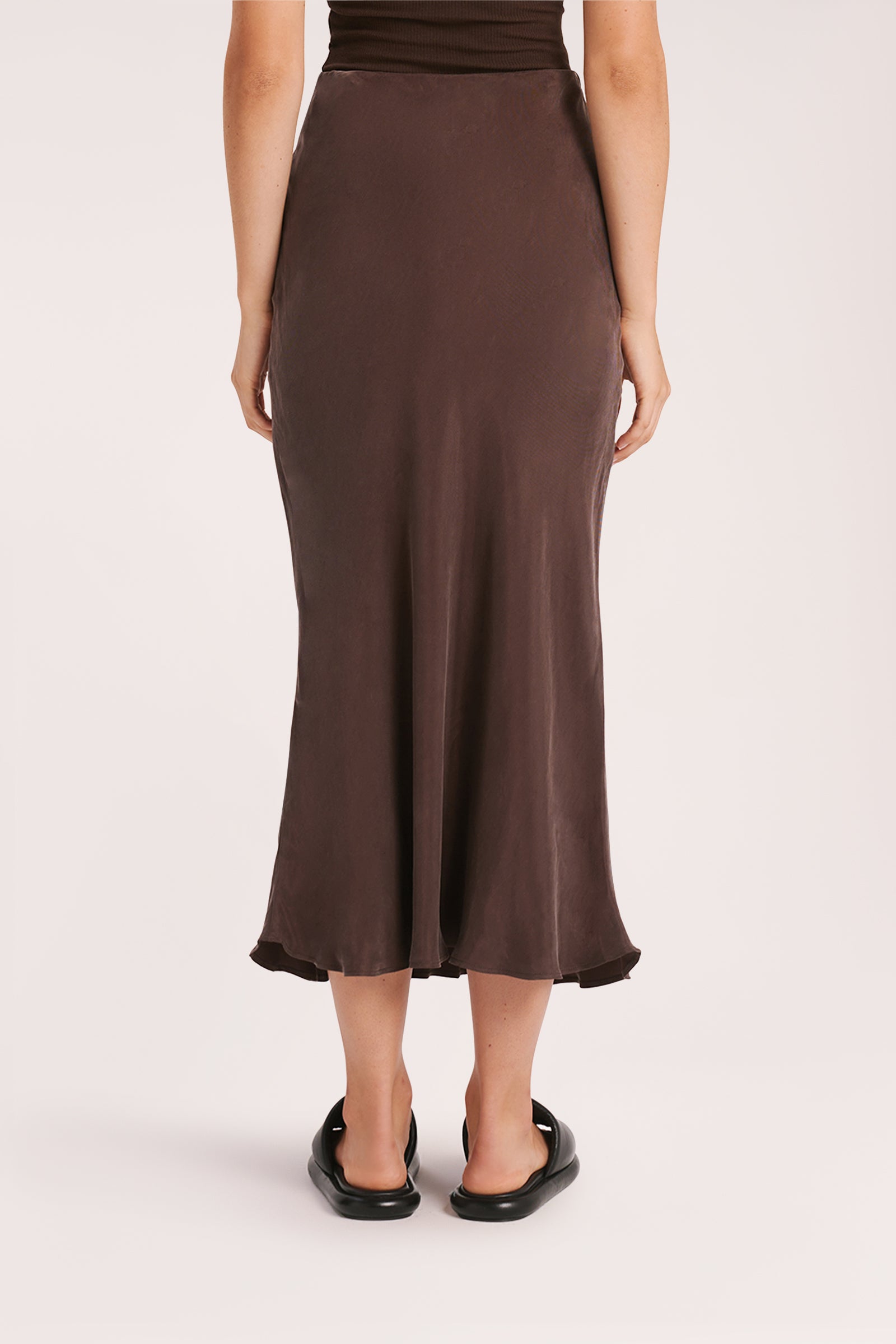 Nude Lucy Harlow Cupro Midi Skirt In A Brown Cinder Colour 