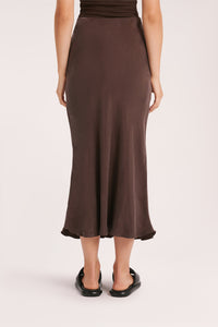 Nude Lucy Harlow Cupro Midi Skirt In A Brown Cinder Colour