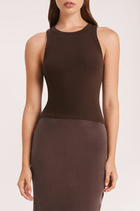 Nude Lucy Organic Rib Tank In A Brown Cinder Colour