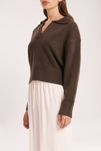 Nude Lucy Kinsley Rugby Knit In A Brown Cinder Colour