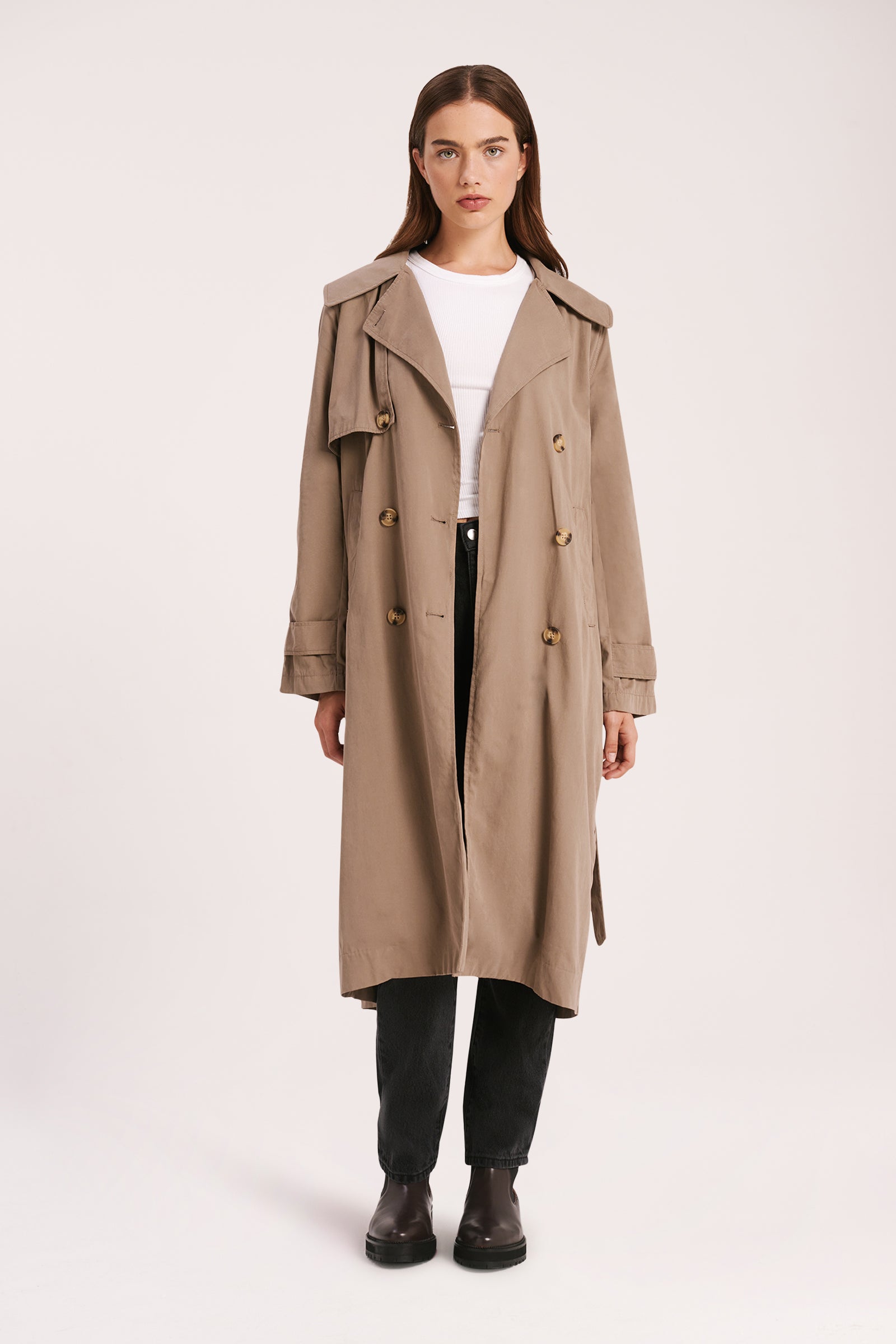 Nude Lucy Odyssey Trench Coat Coat In A Dark Brown Smoke Colour 