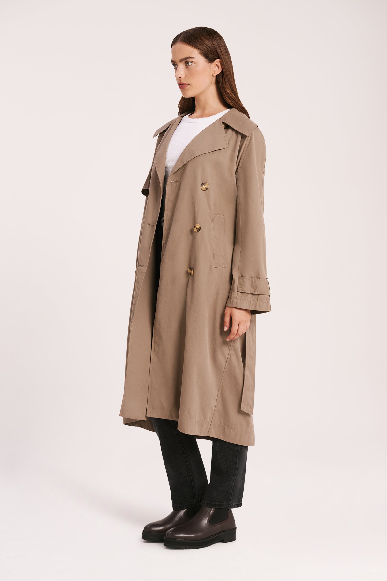 Nude Lucy Odyssey Trench Coat Coat In A Dark Brown Smoke Colour 