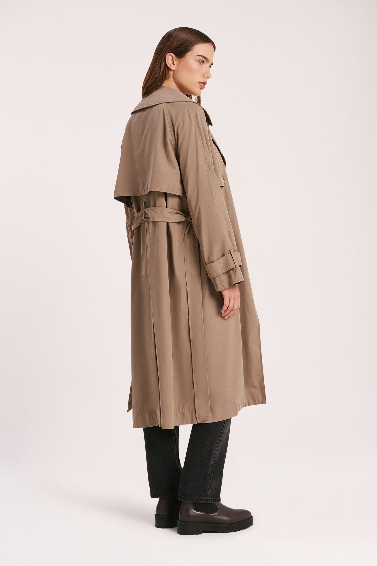 Nude Lucy Odyssey Trench Coat Coat In A Dark Brown Smoke Colour 