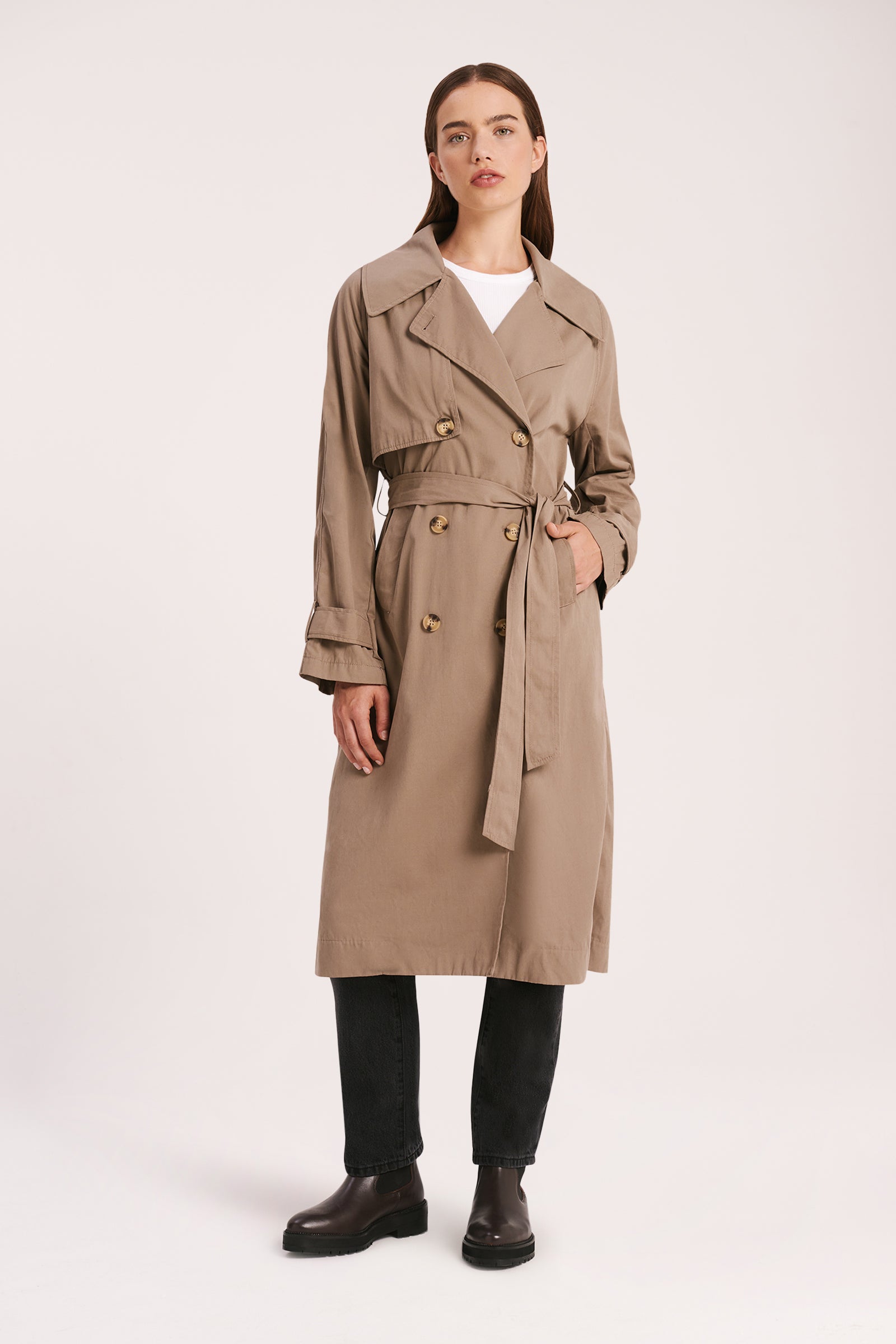 Nude Lucy Odyssey Trench Coat Coat In A Dark Brown Smoke Colour 