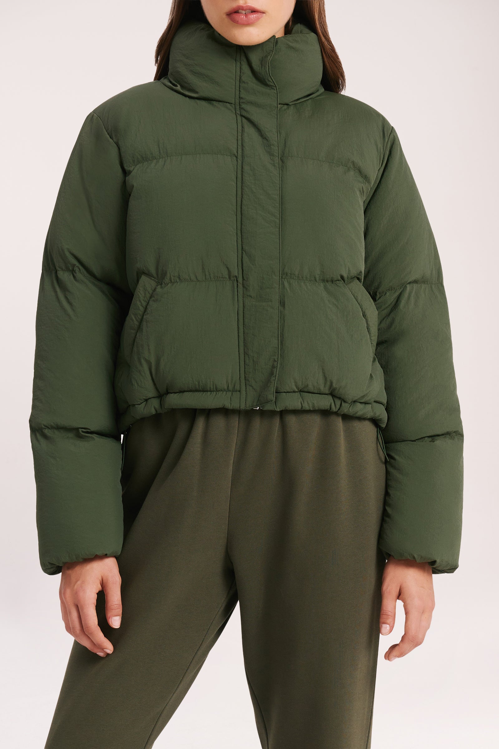 Nude Lucy Topher Puffer Jacket In A Deep Green Hunter Colour 