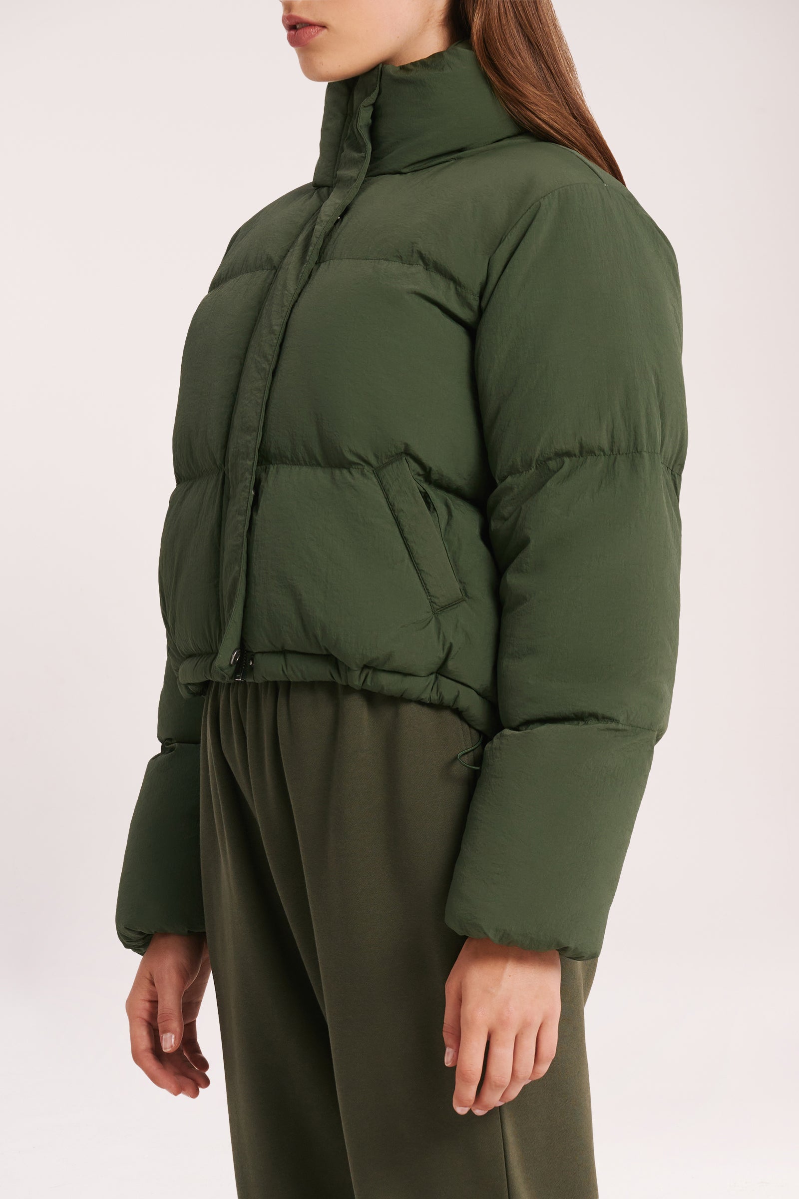 Nude Lucy Topher Puffer Jacket In A Deep Green Hunter Colour 