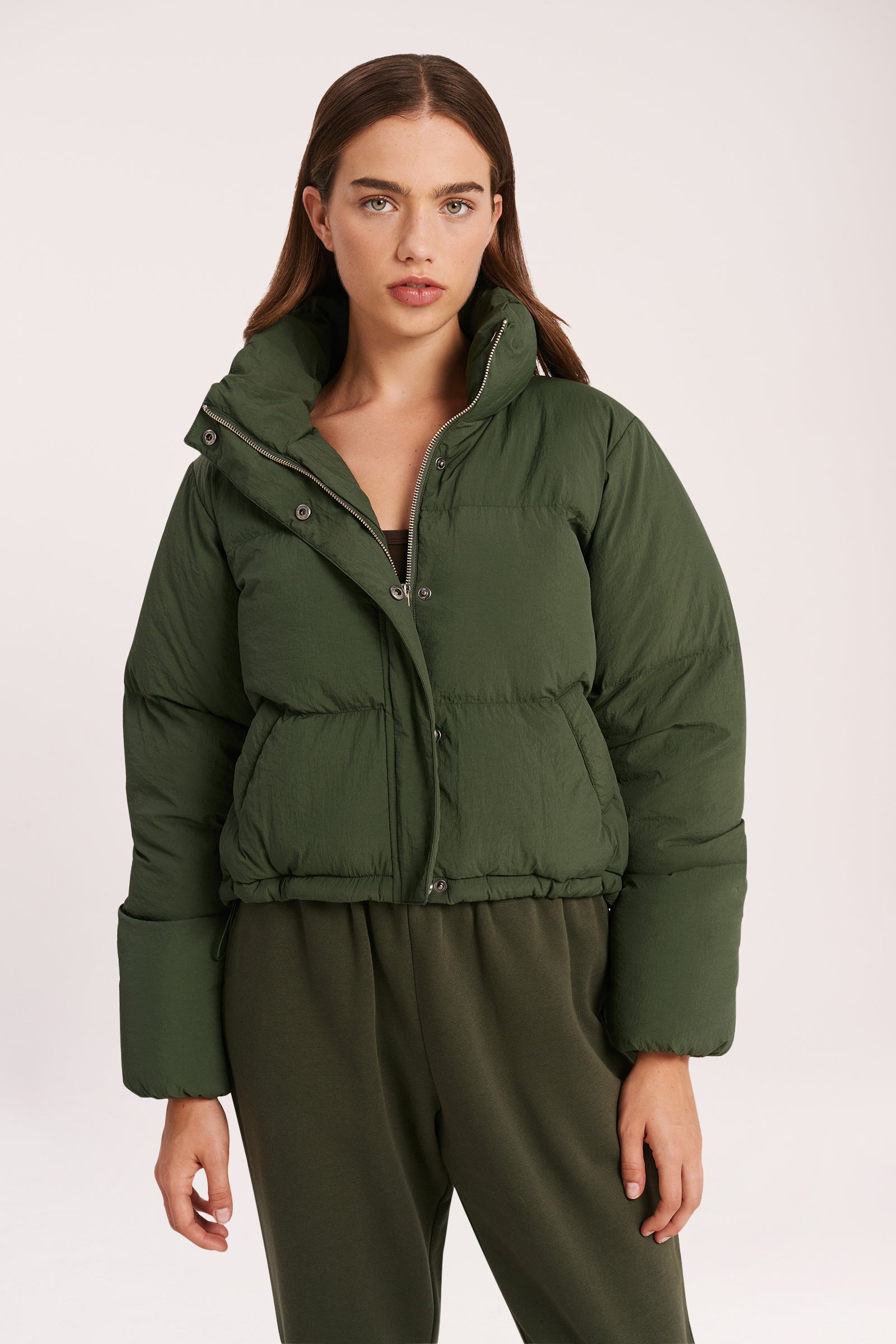 Nude Lucy Topher Puffer Jacket In A Deep Green Hunter Colour 
