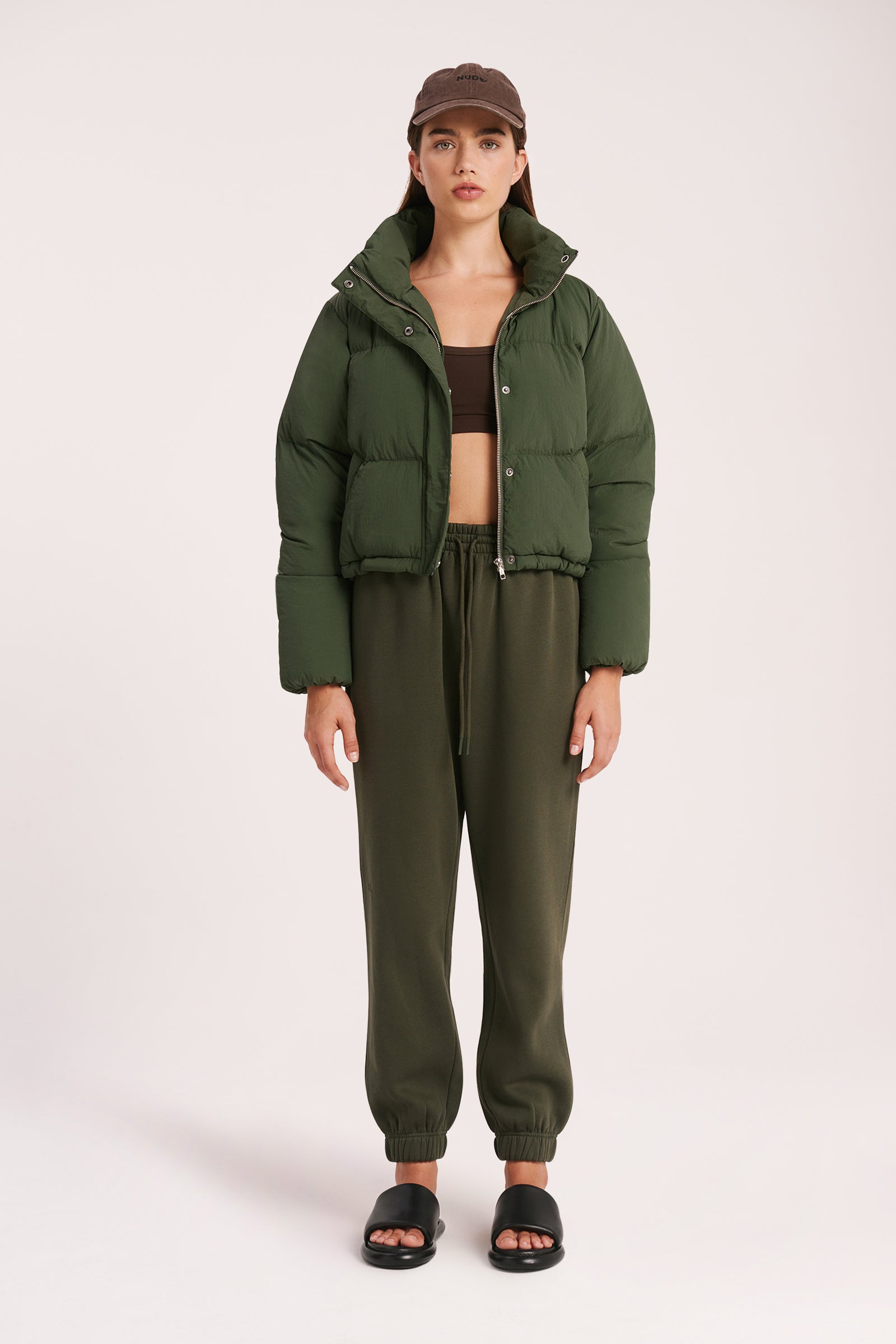 Nude Lucy Topher Puffer Jacket In a Deep Green Hunter Colour