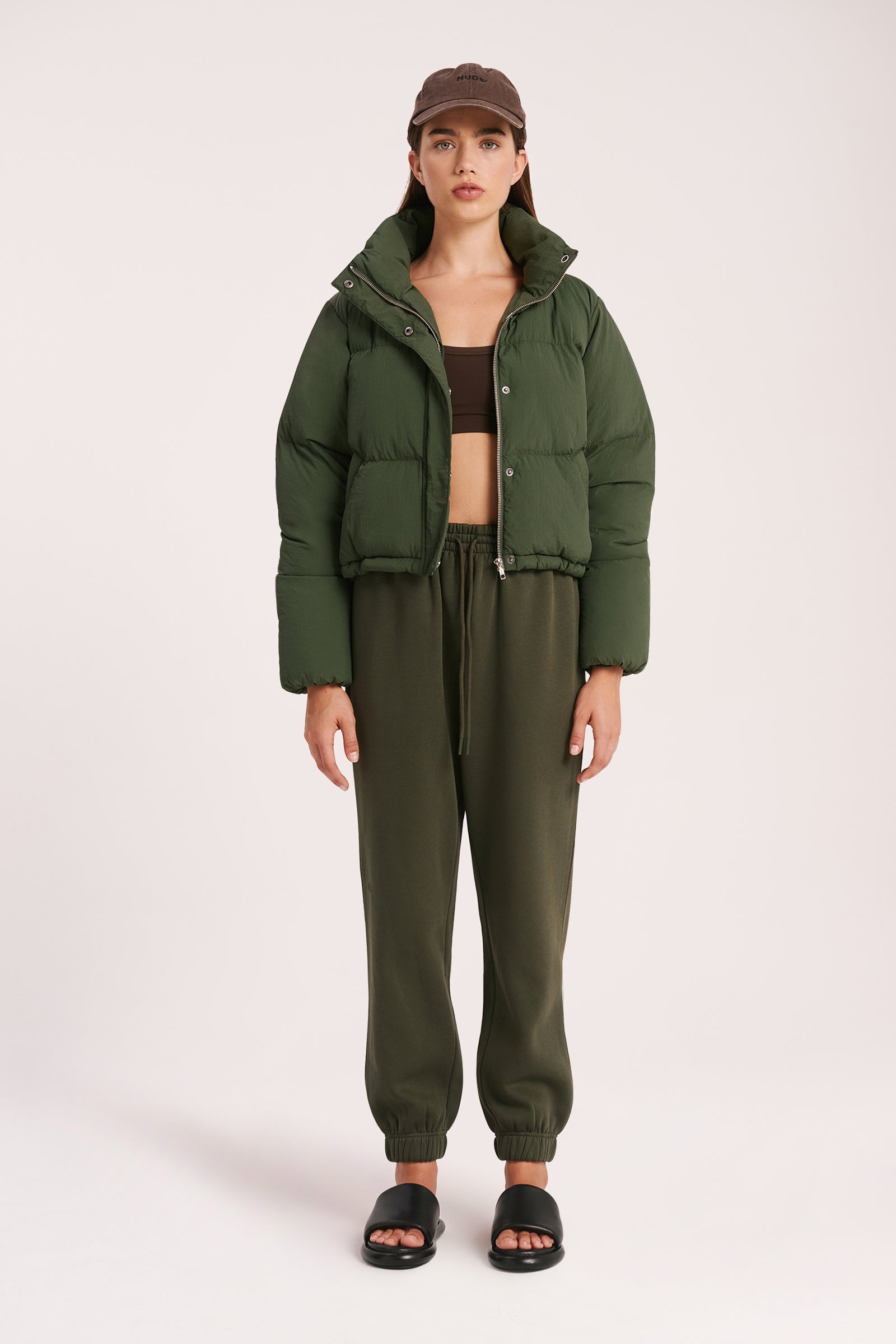 Nude Lucy Topher Puffer Jacket In A Deep Green Hunter Colour 