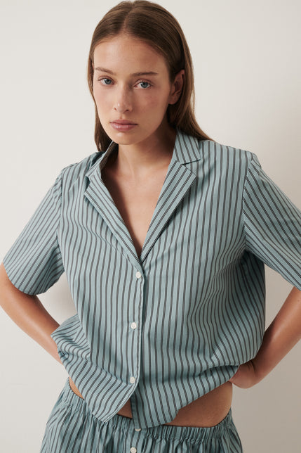 Organic Poplin Lounge Shirt Lagoon Stripe 