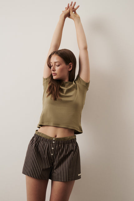 Organic Poplin Lounge Short Chocolate Stripe 