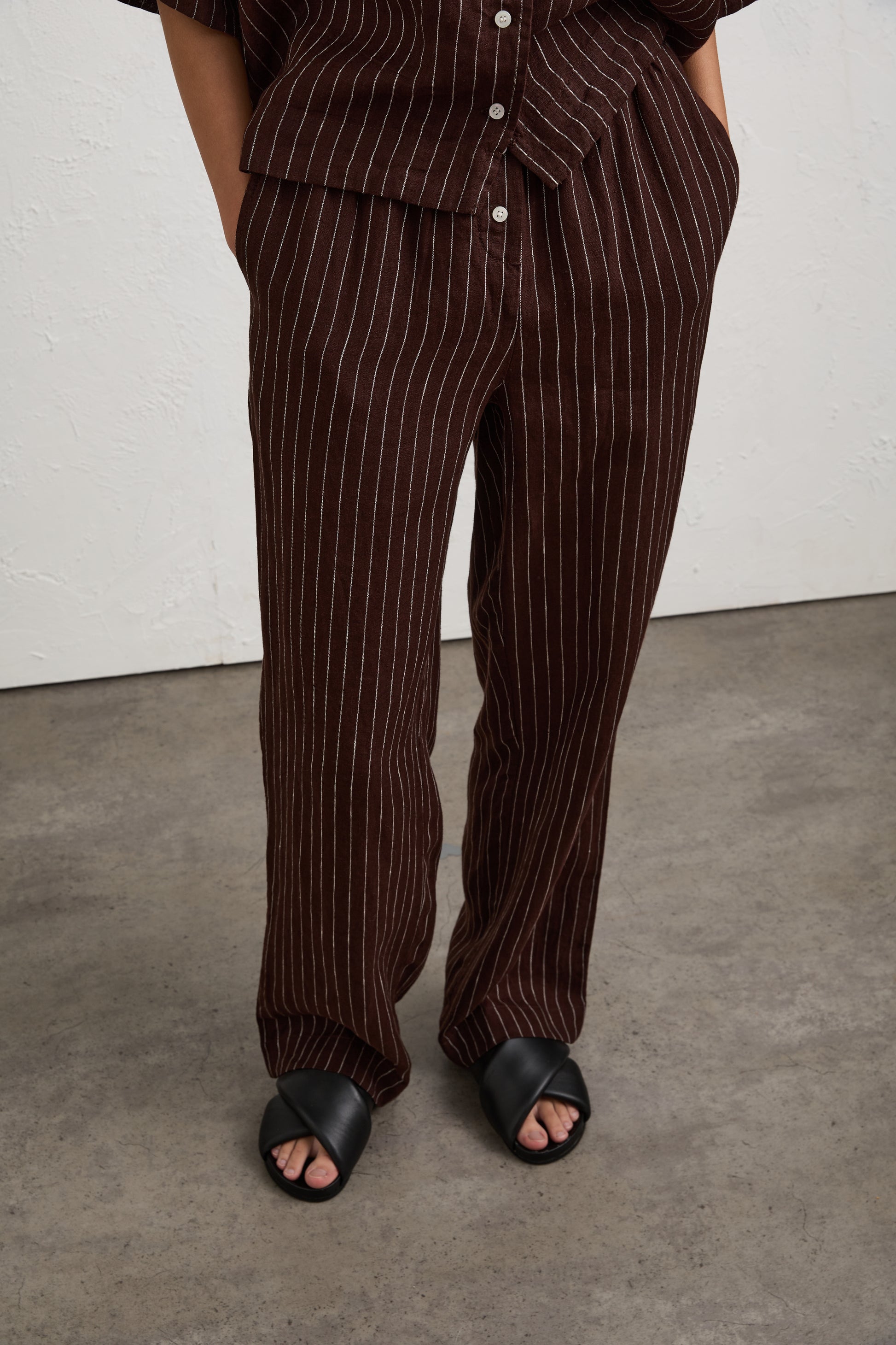 Lounge Stripe Linen Pant Raisin Stripe 