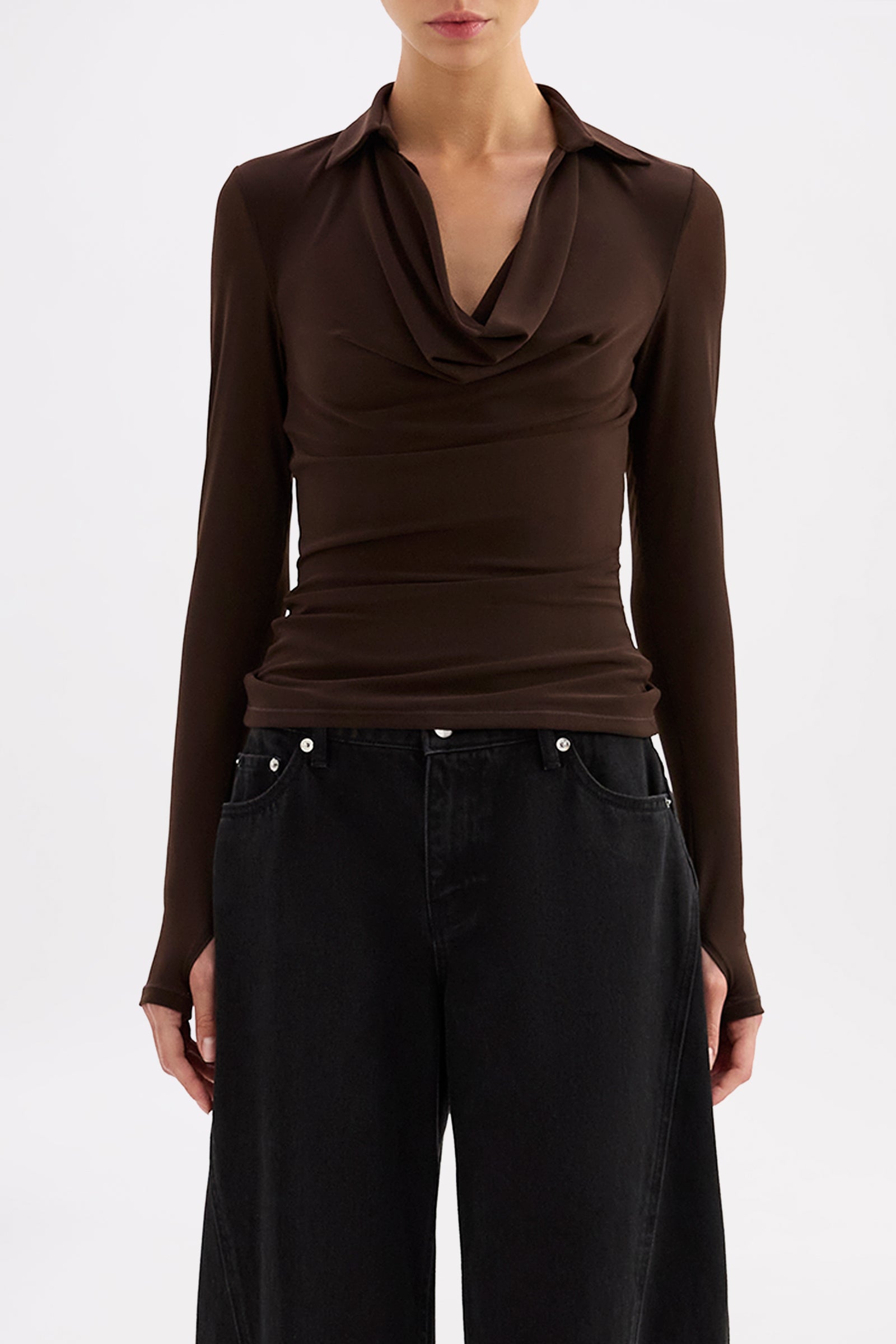 Venus Cowl Neck Top Dark Chocolate 