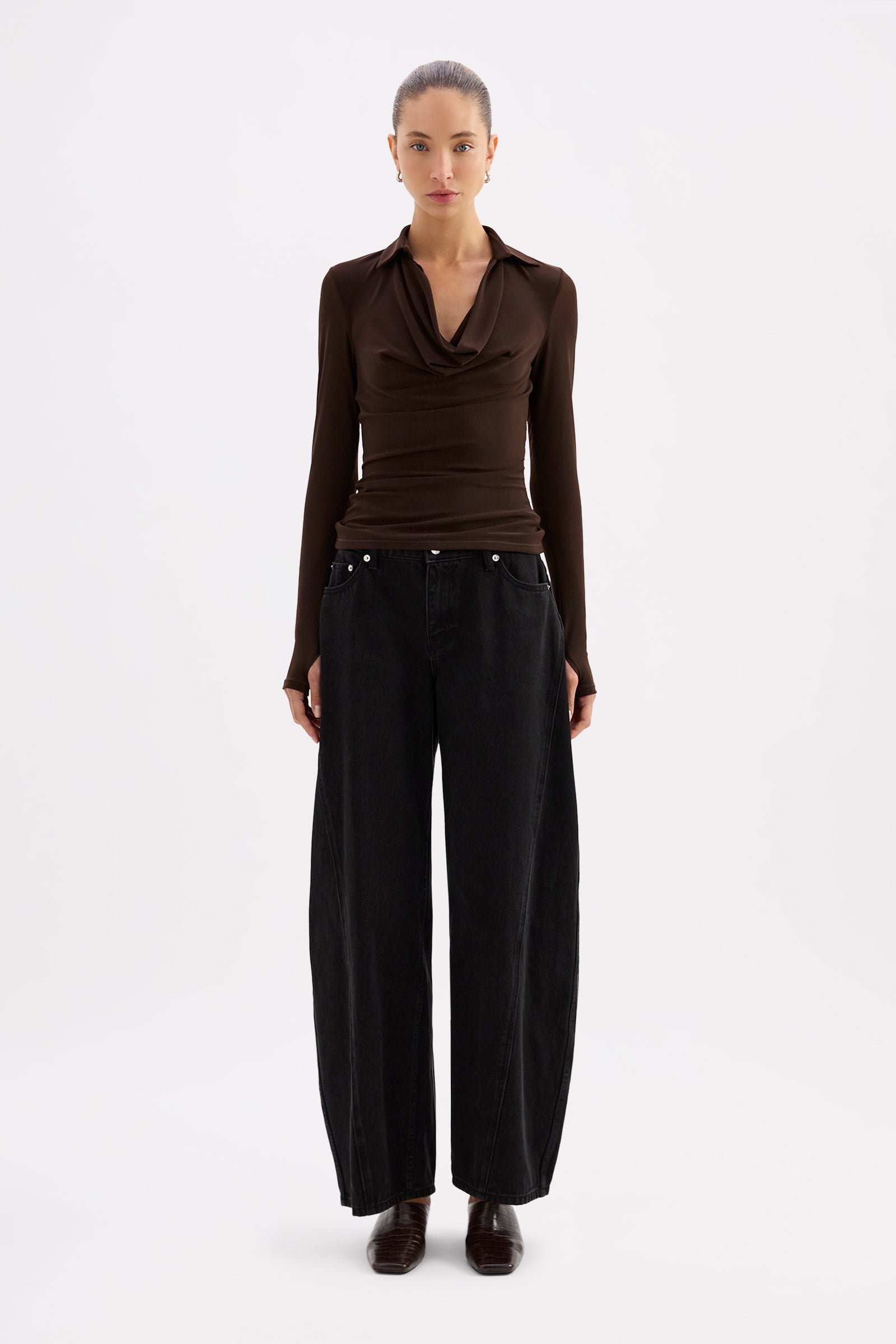 Venus Cowl Neck Top Dark Chocolate 