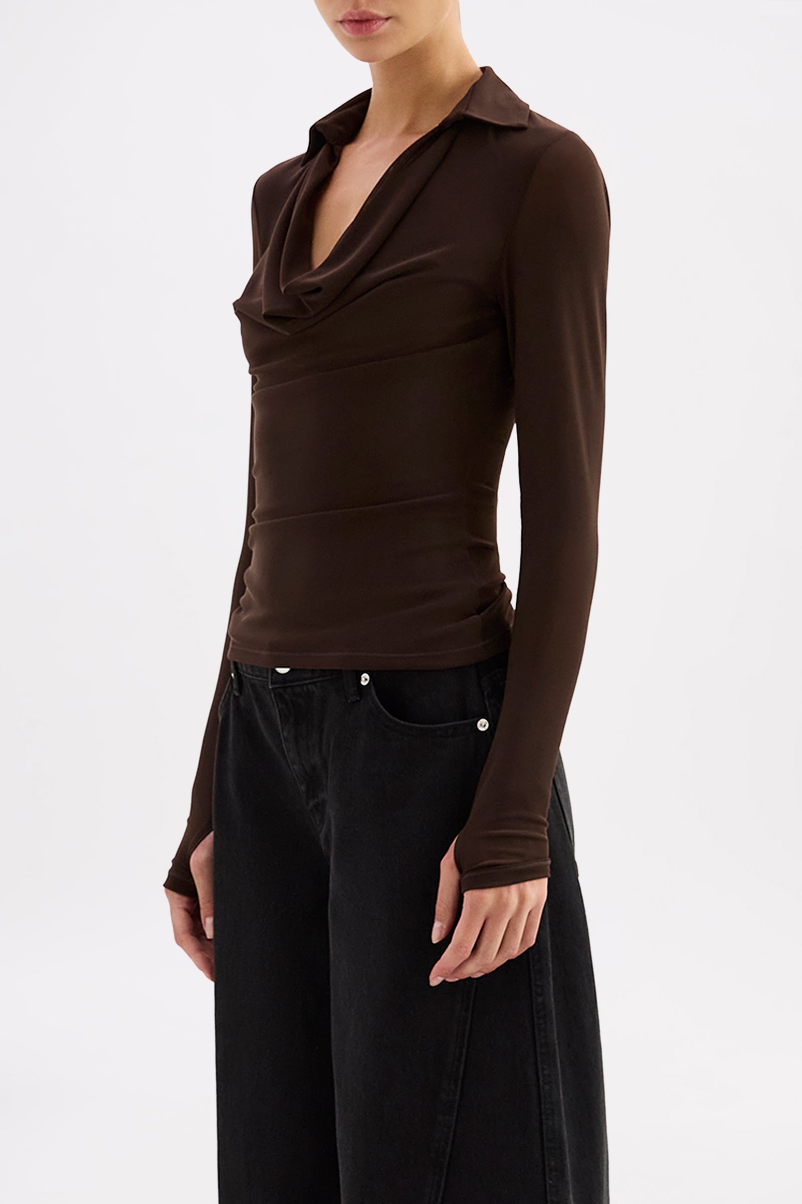 Venus Cowl Neck Top Dark Chocolate 