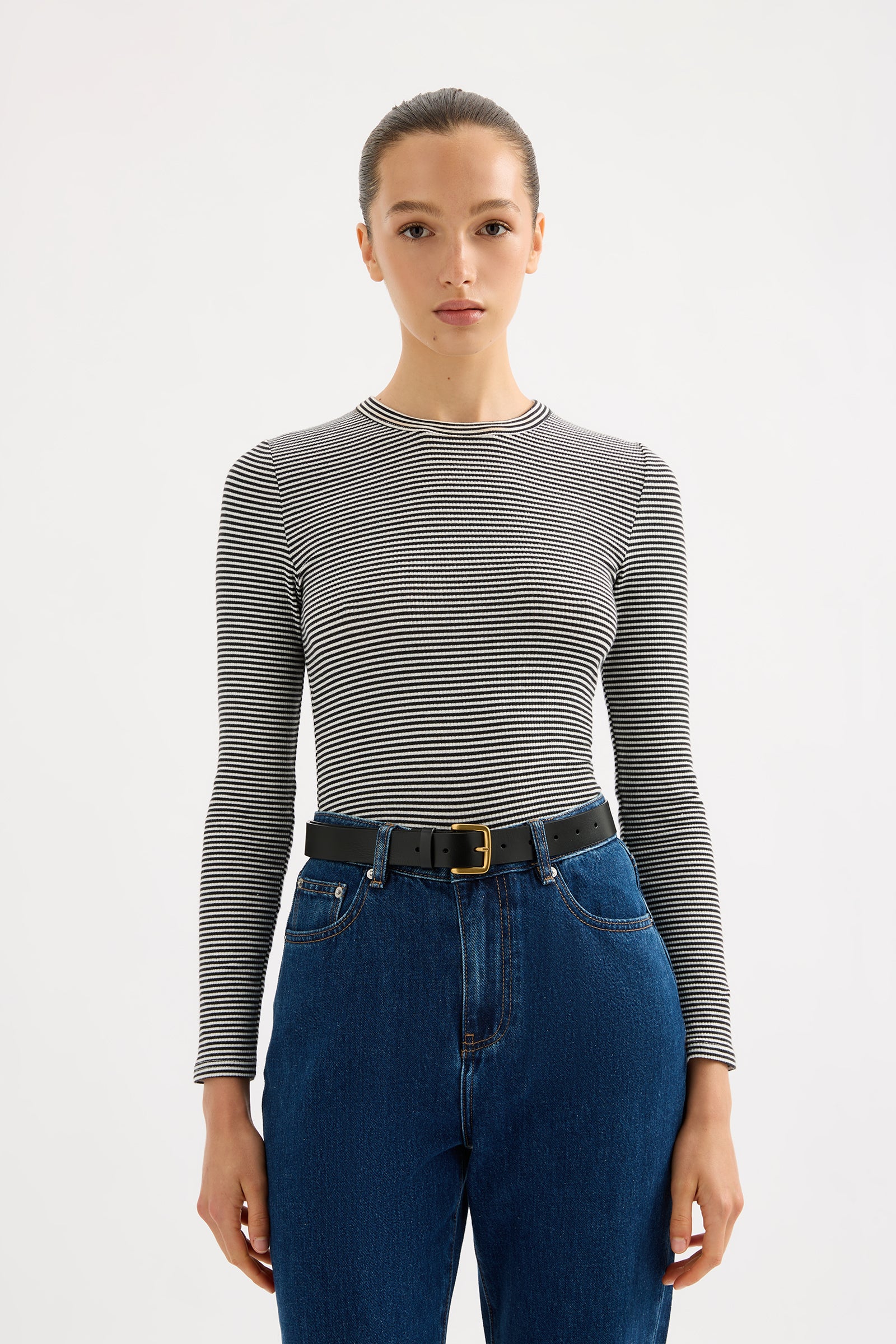 Organic Rib Ls Tee Black Stripe 
