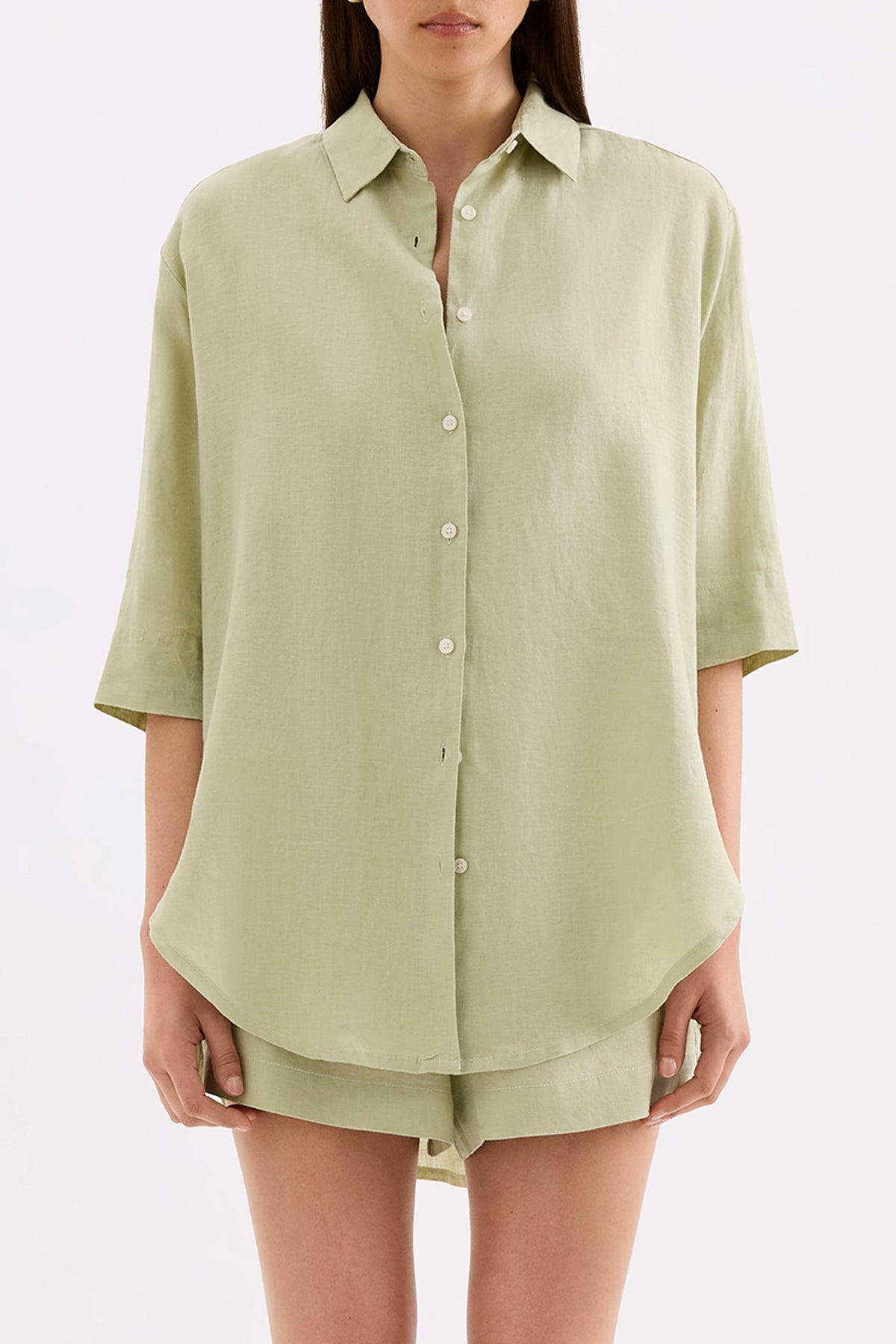 Lounge Linen Longline Shirt & Short Set 