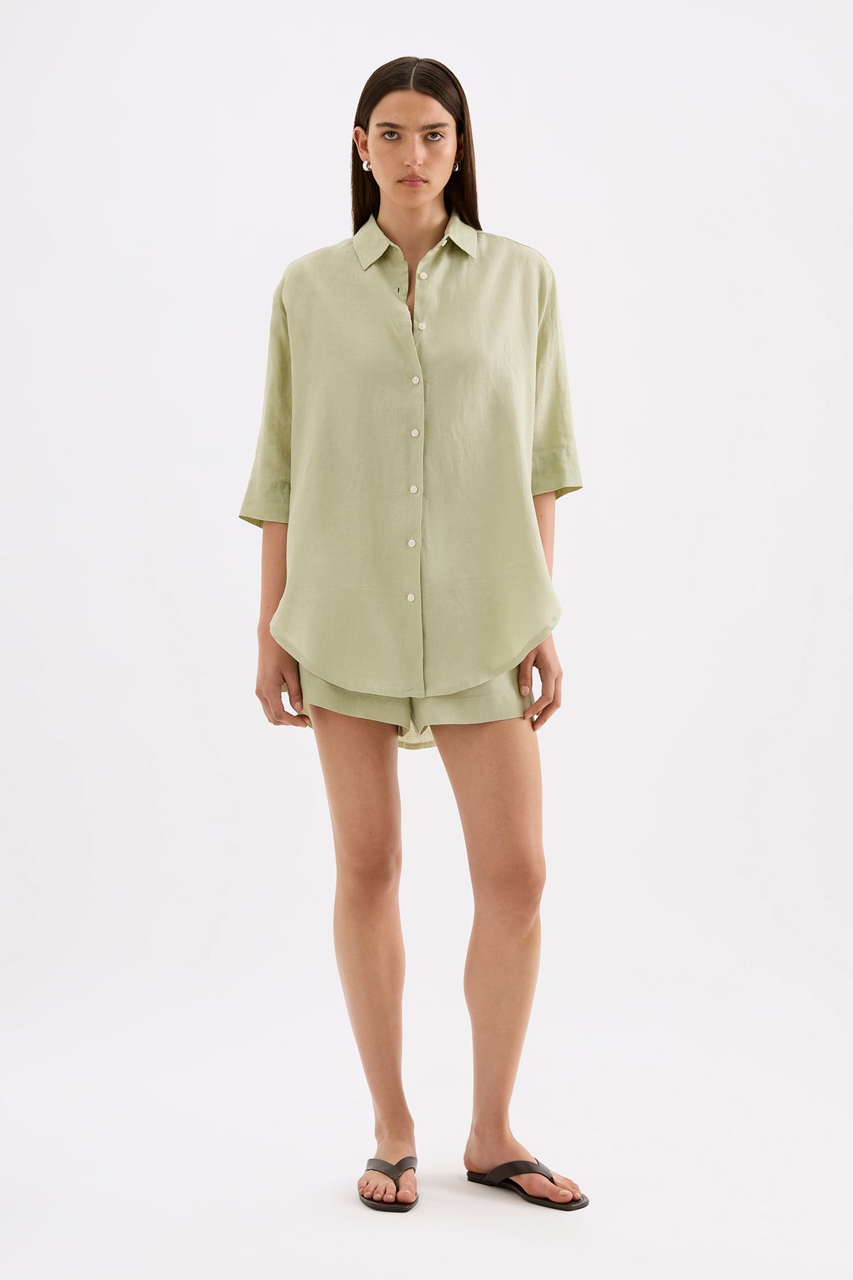 Lounge Linen Longline Shirt & Short Set 