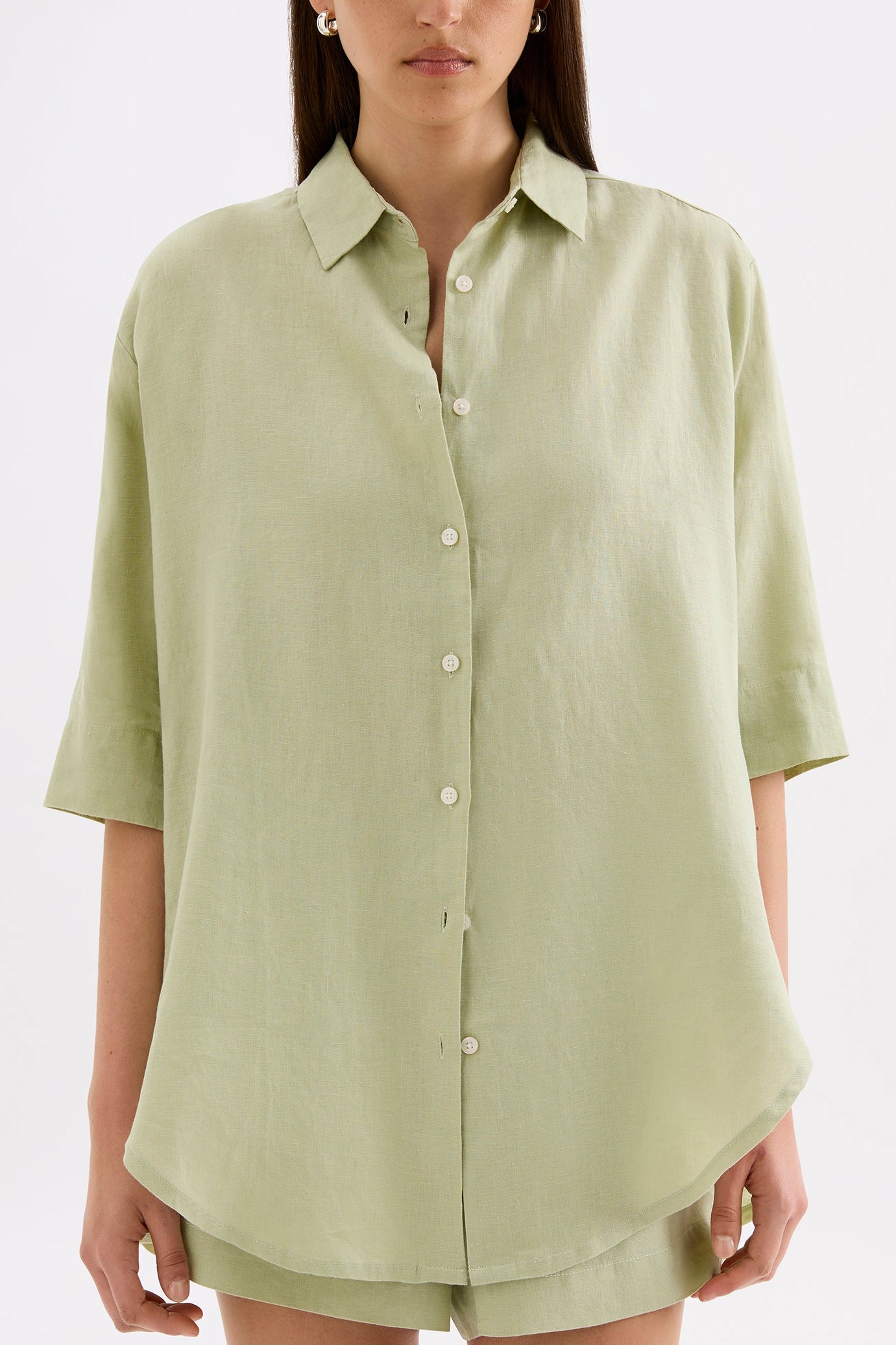 Lounge Linen Longline Shirt Dew 