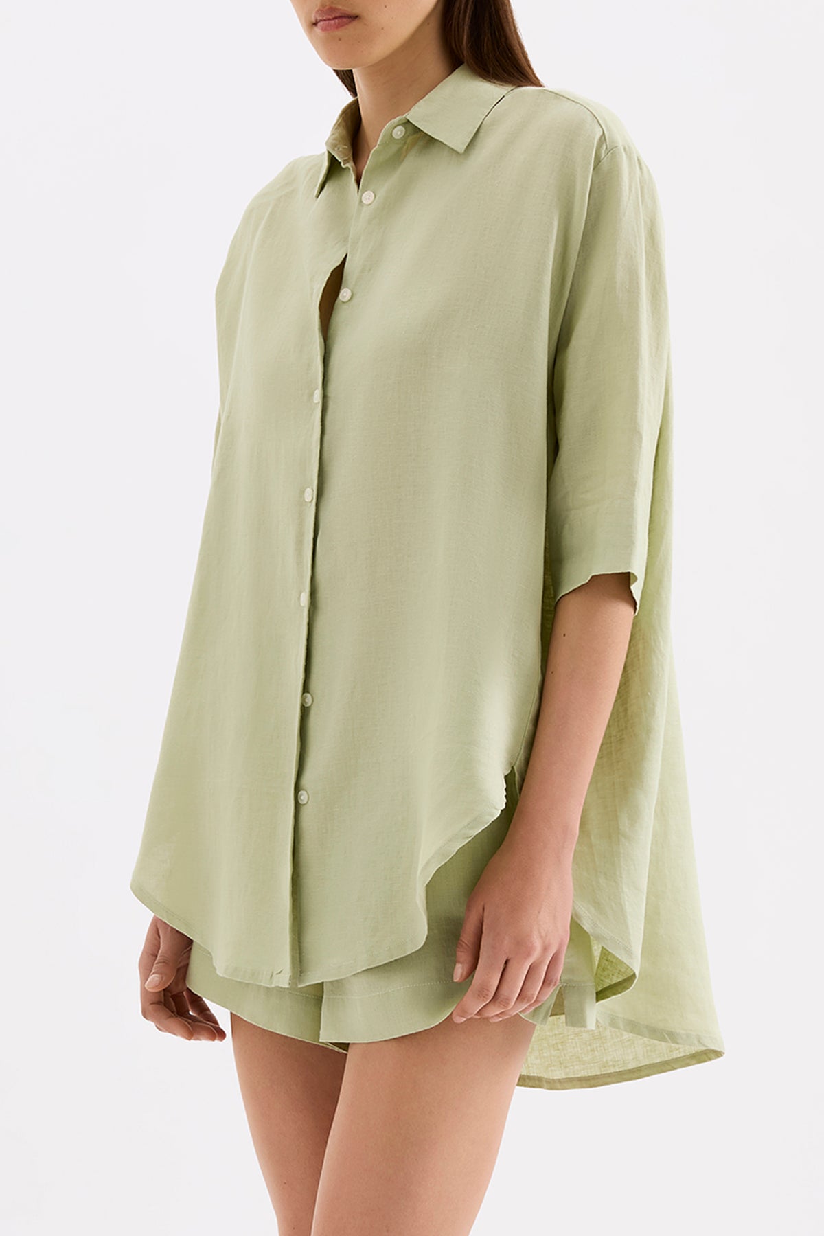 Lounge Linen Longline Shirt & Short Set 