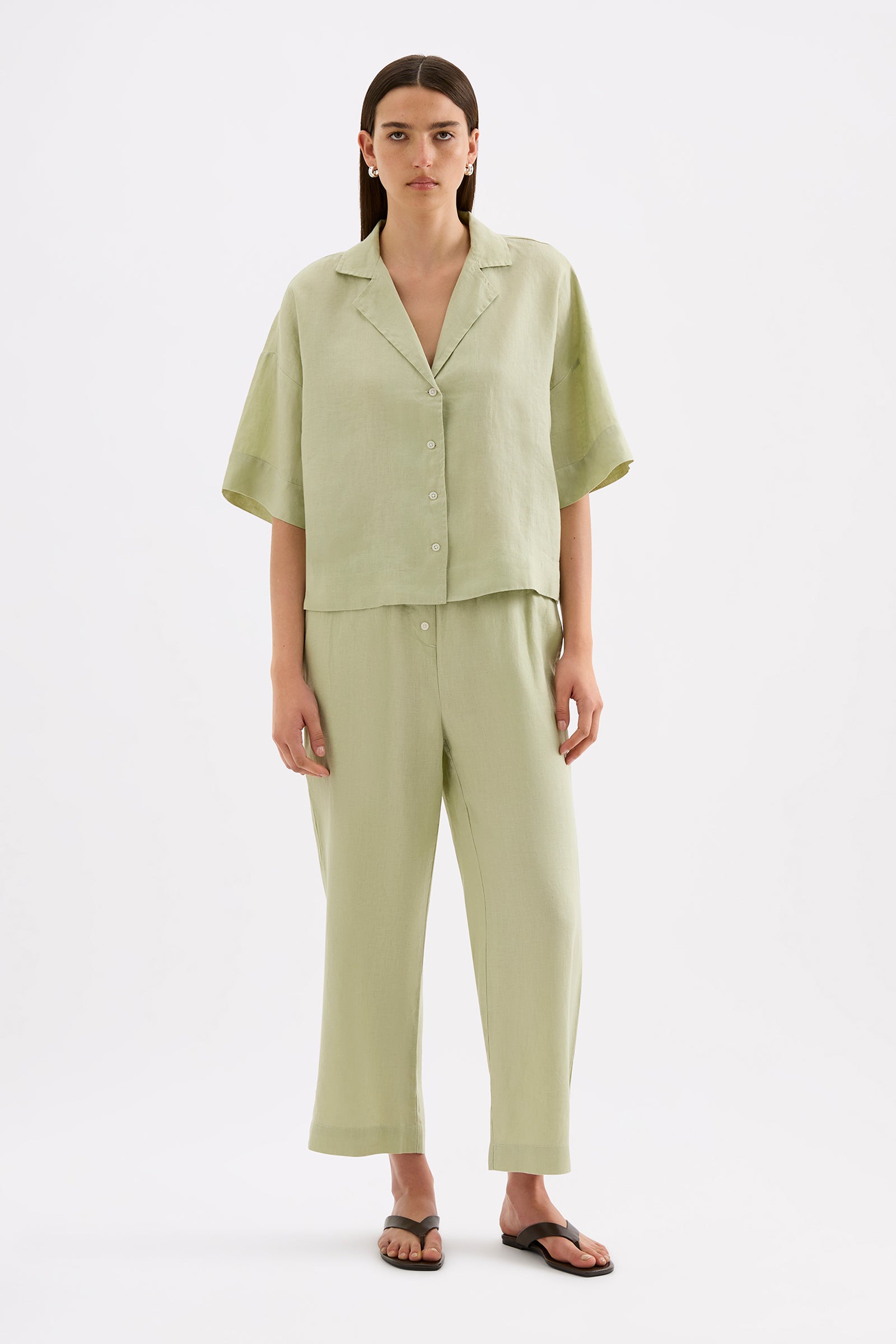 Lounge Linen Crop Pant Dew 