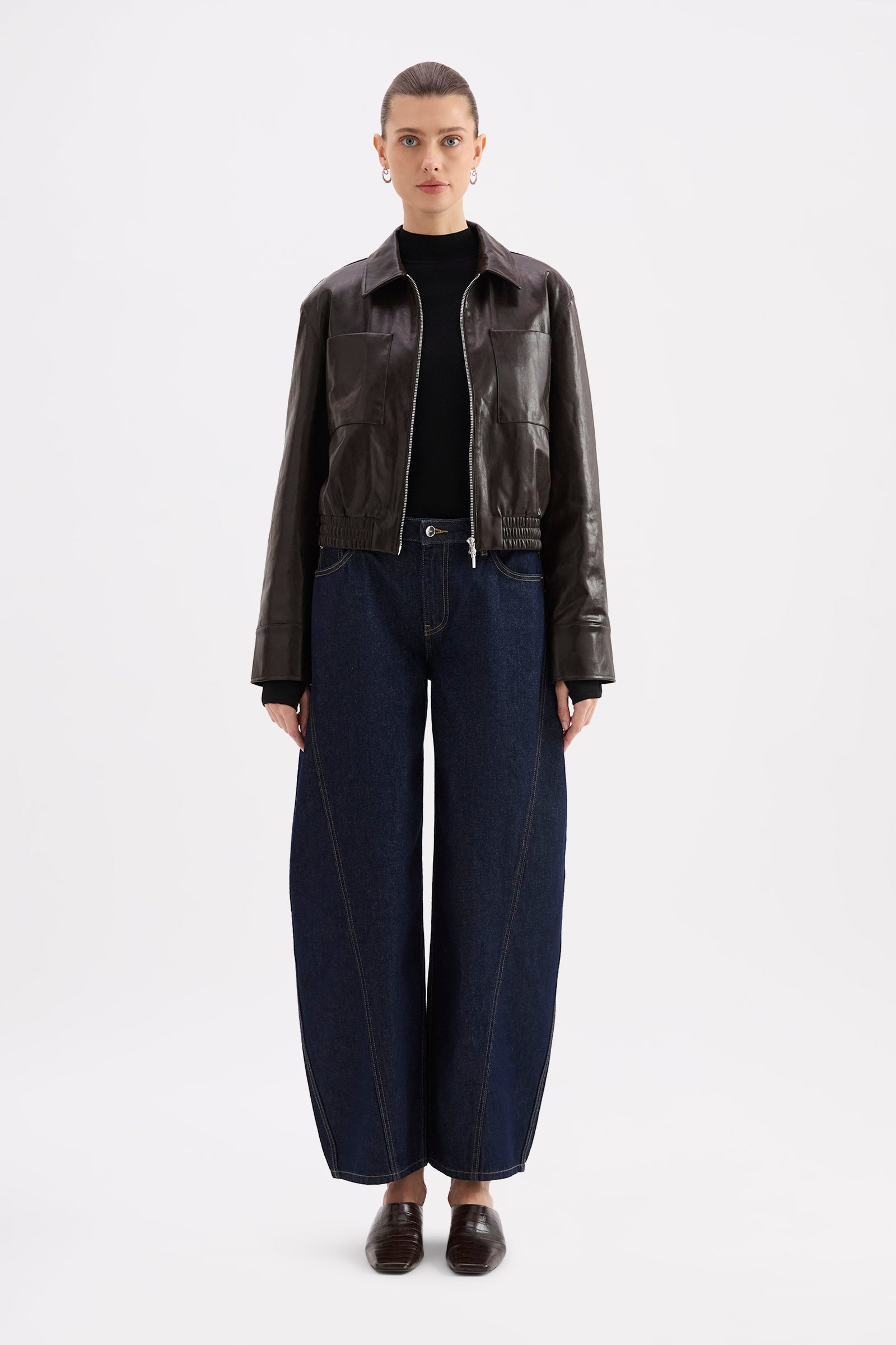Farah Vegan Leather Bomber Dark Chocolate 