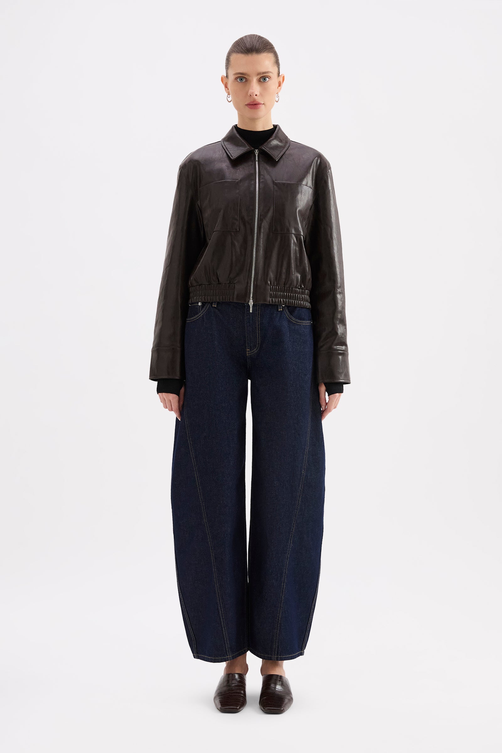 Farah Vegan Leather Bomber Dark Chocolate 