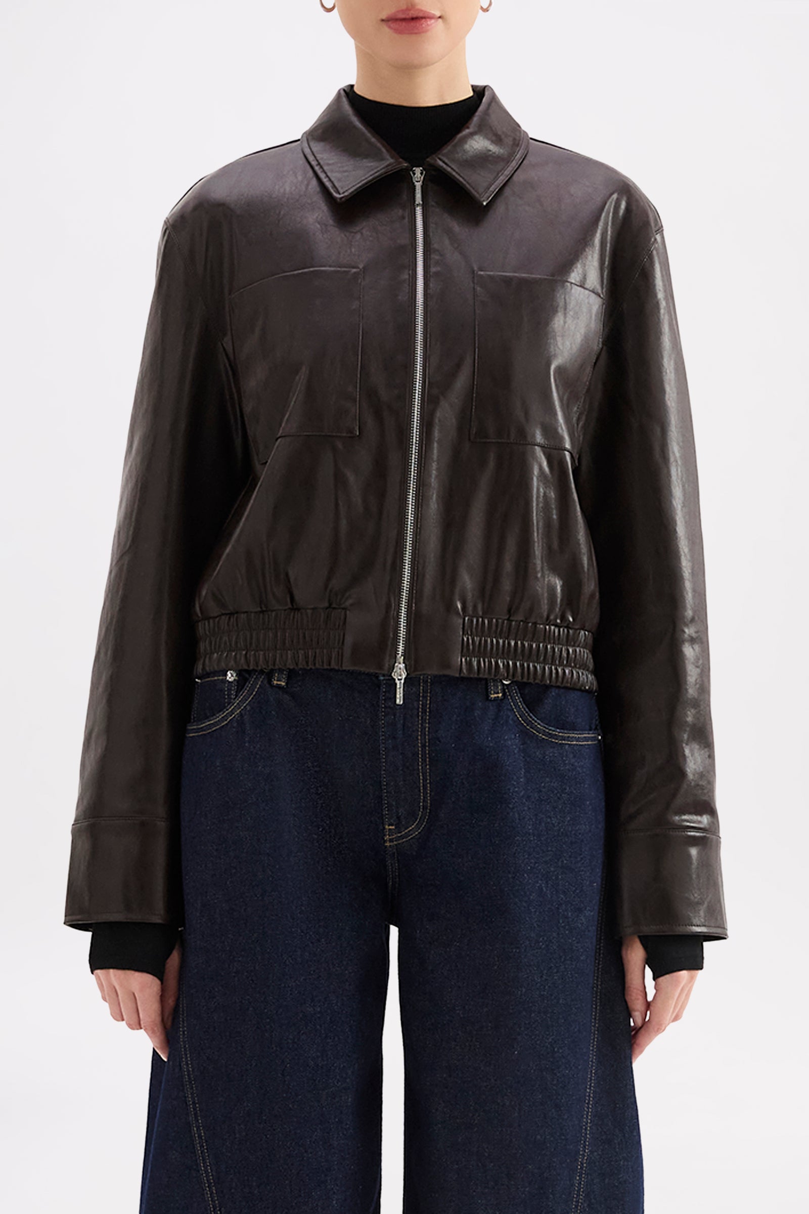 Farah Vegan Leather Bomber Dark Chocolate 