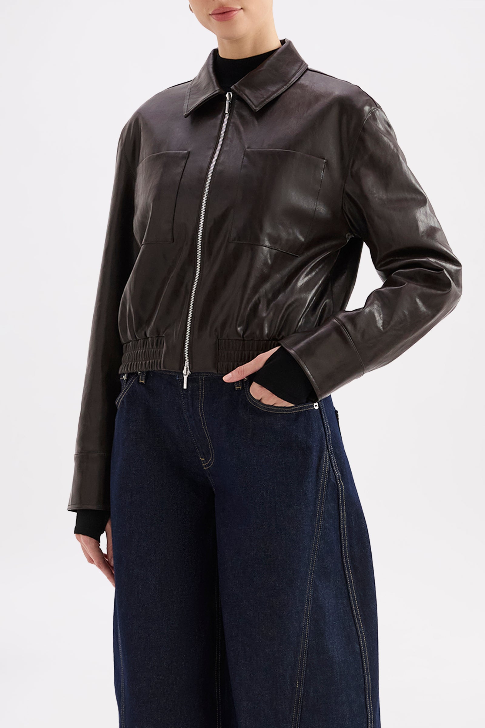 Farah Vegan Leather Bomber Dark Chocolate 