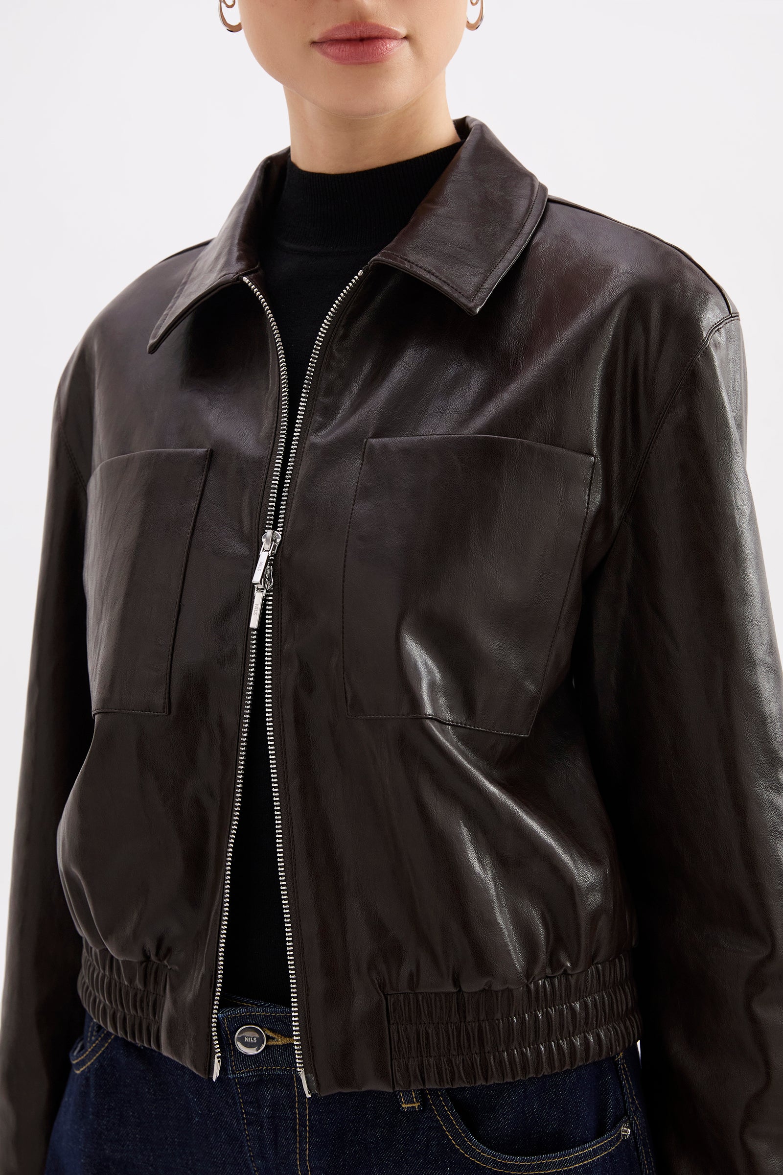 Farah Vegan Leather Bomber Dark Chocolate 