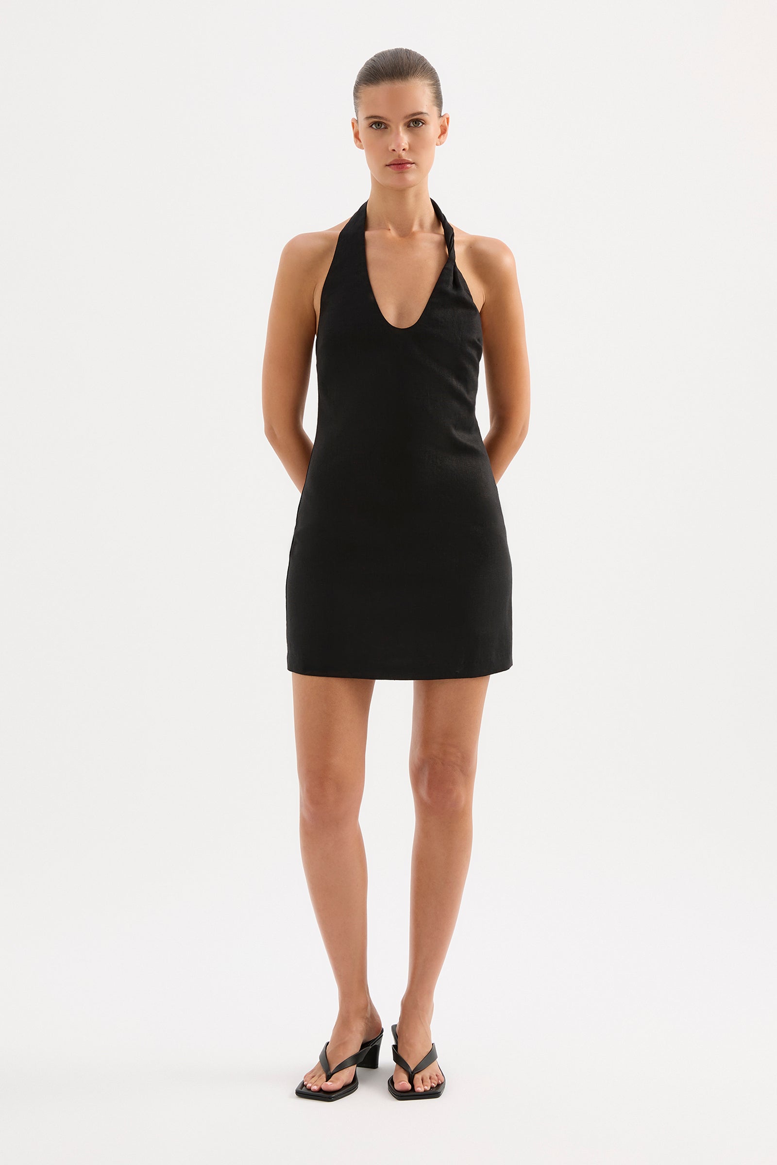 Zayda Linen Mini Dress Black 