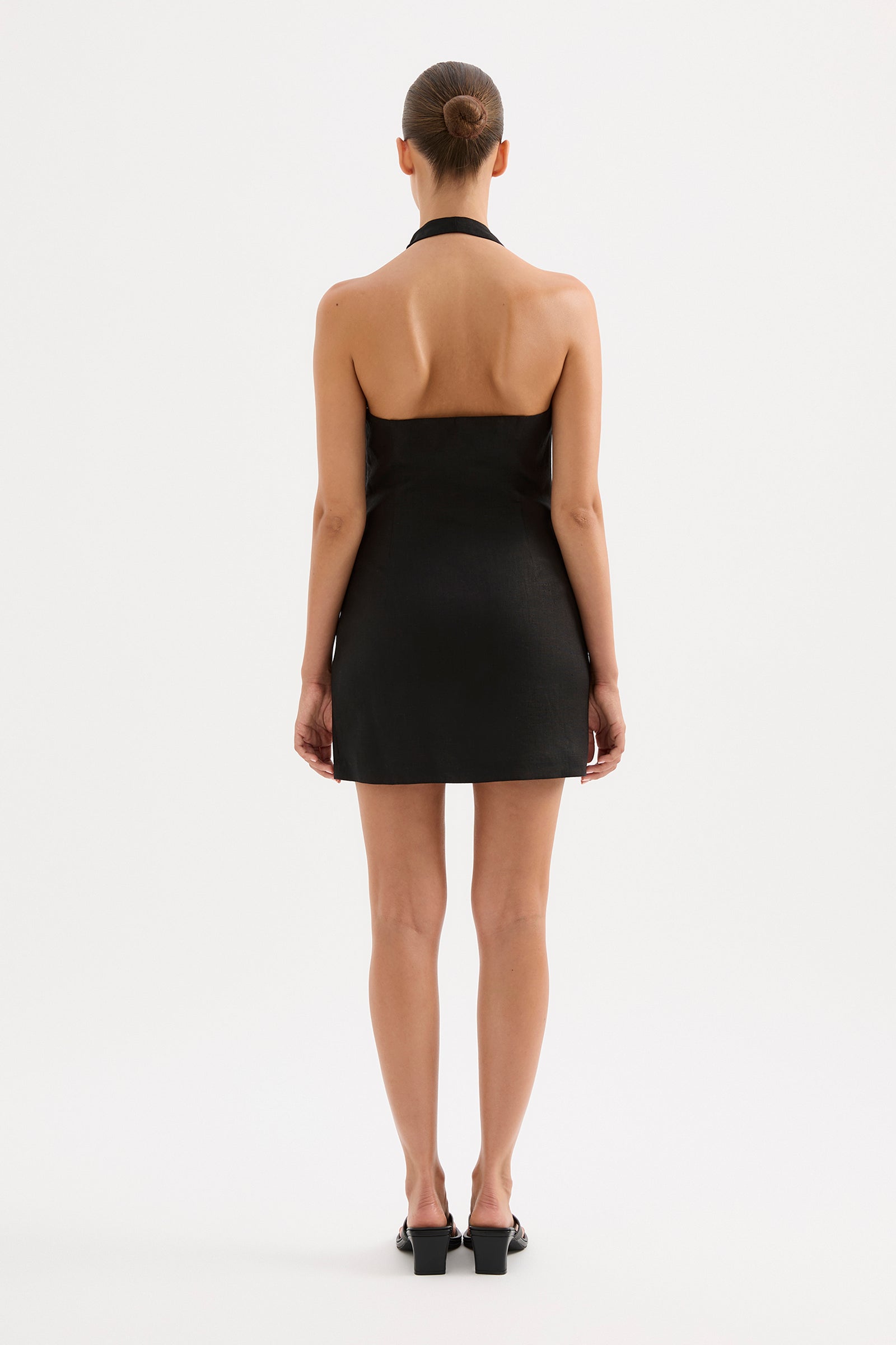 Zayda Linen Mini Dress Black 