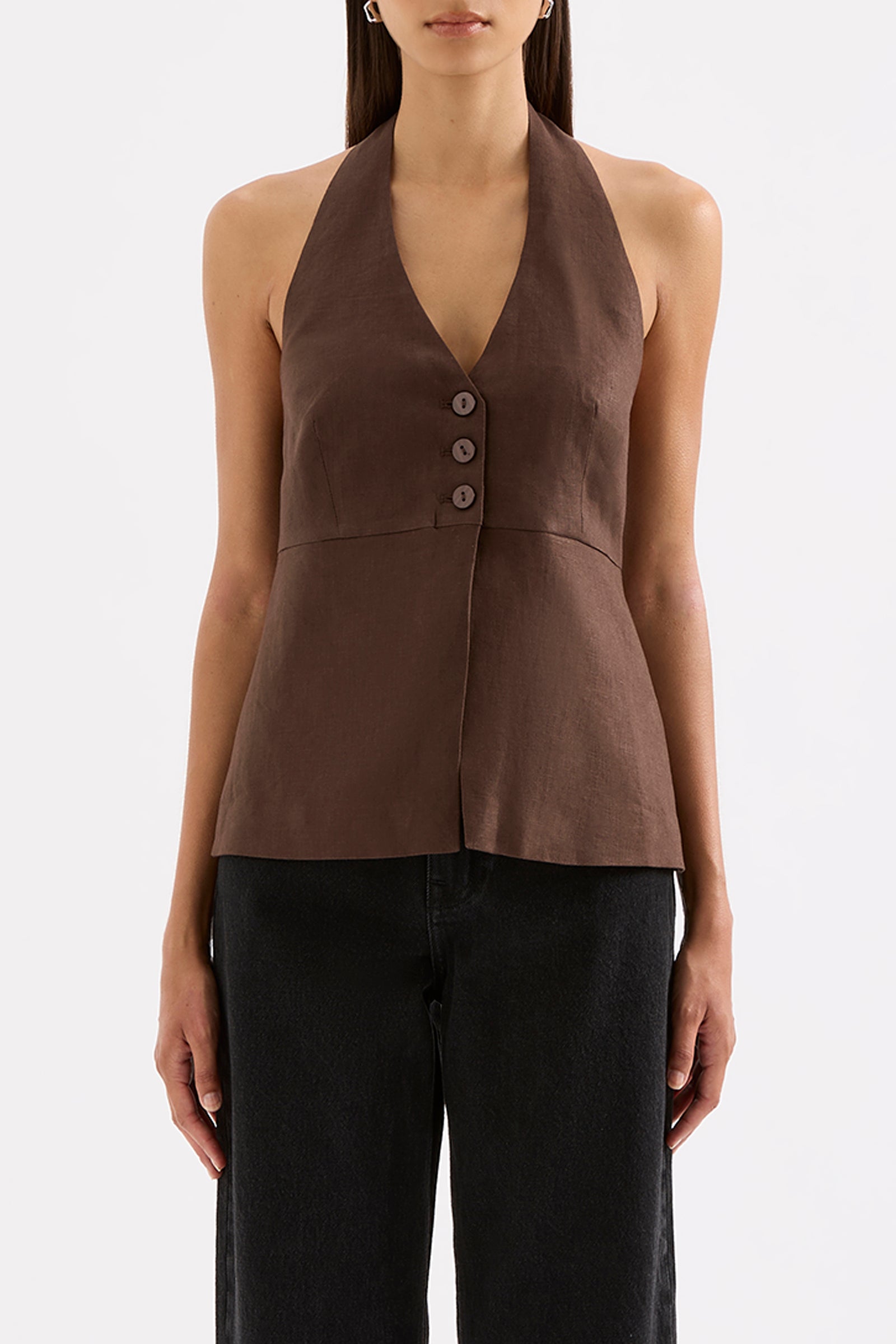 Zayda Linen Vest Chocolate 