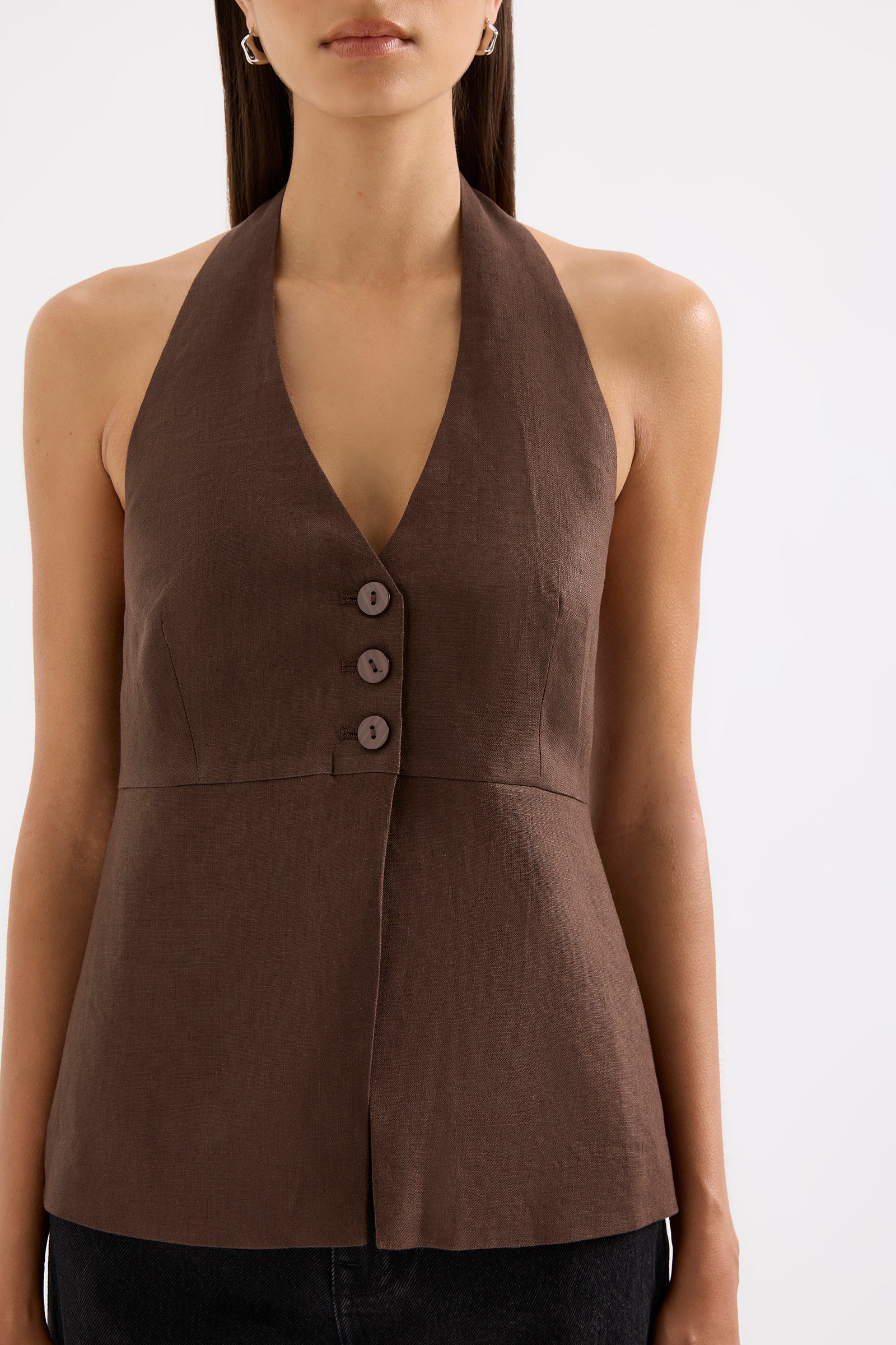 Zayda Linen Vest Chocolate 