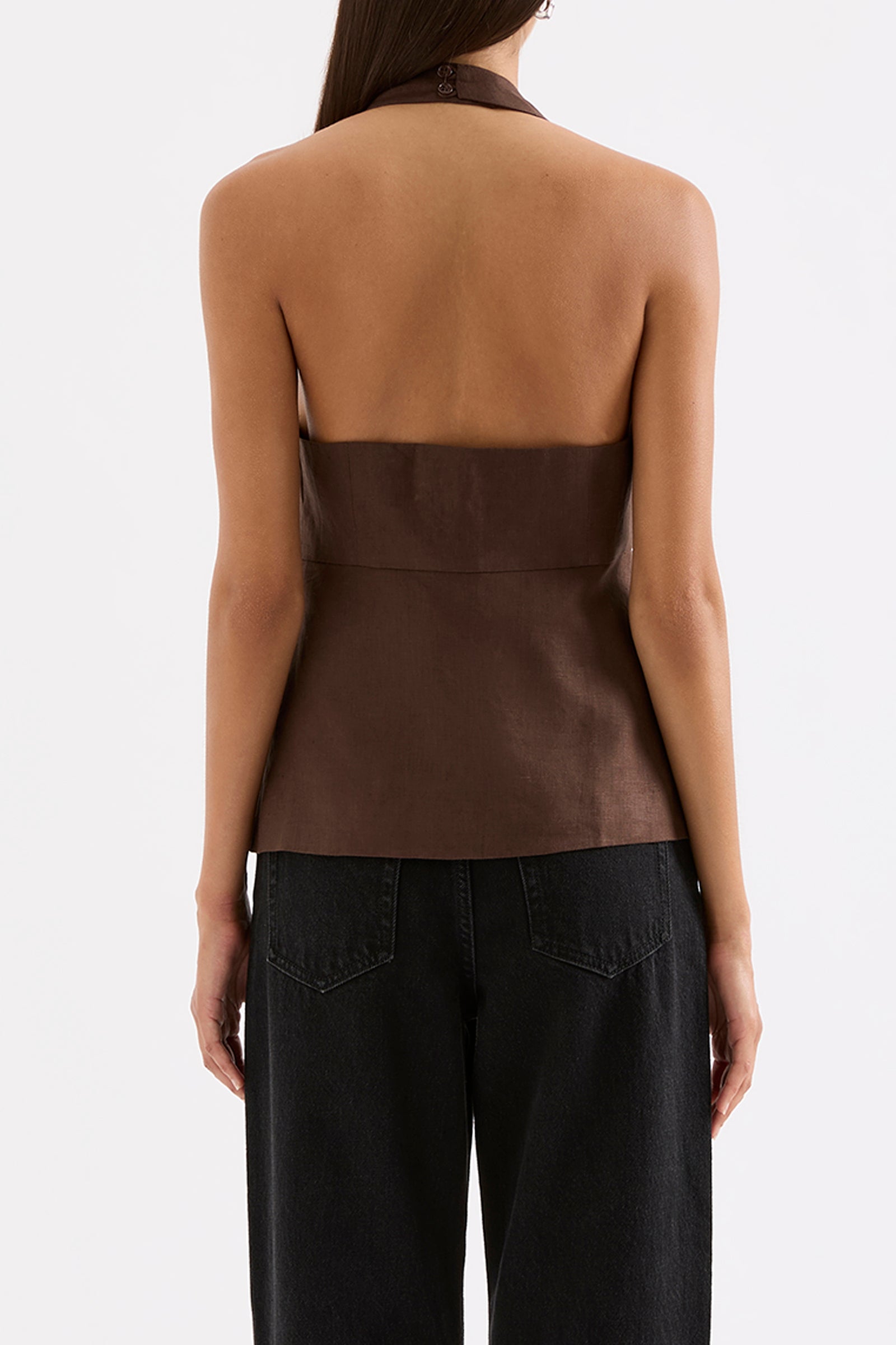 Zayda Linen Vest Chocolate 