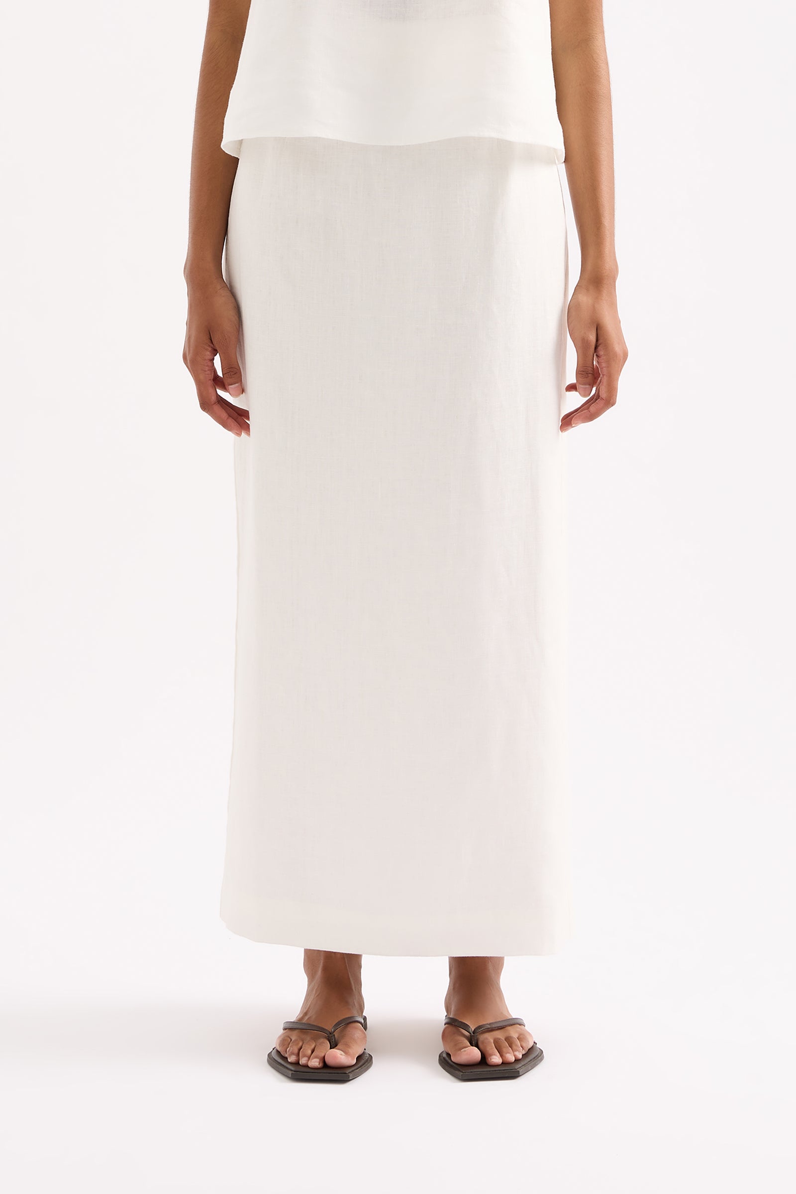 Sadie Linen Maxi Skirt White 