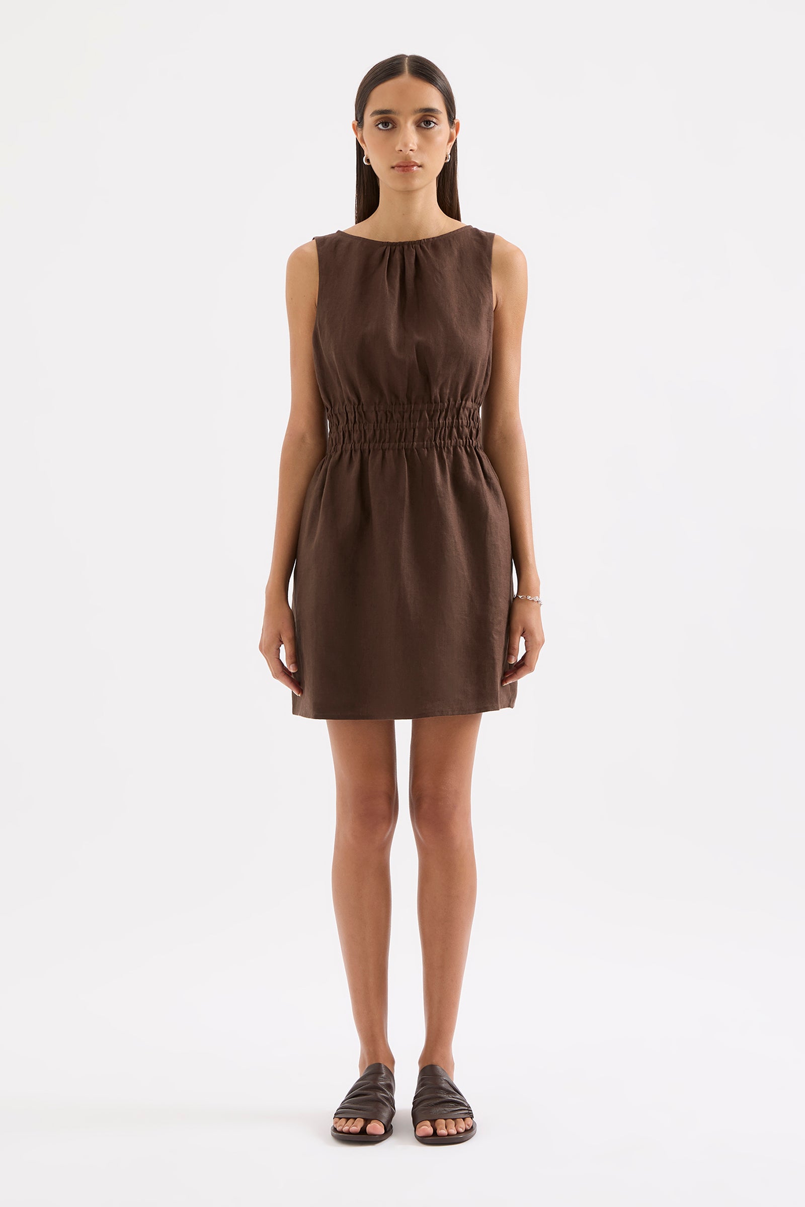 Andri Linen Mini Dress Chocolate 