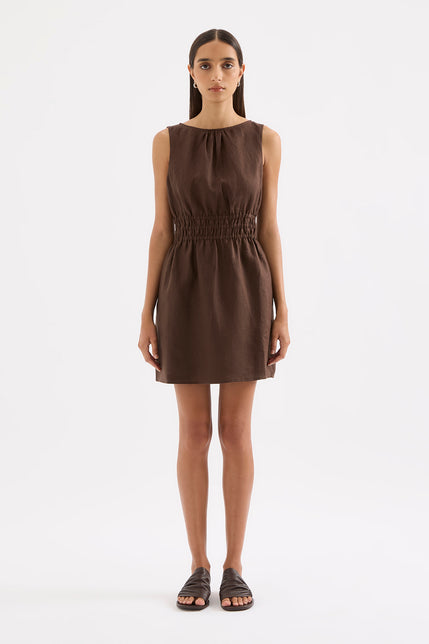 Andri Linen Mini Dress Chocolate 